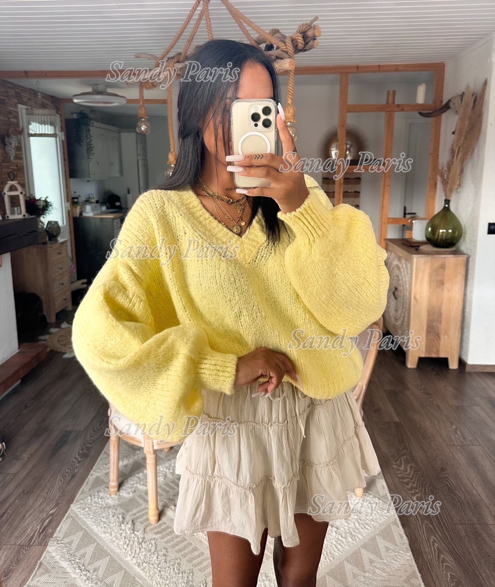 Grossiste Sandy Paris - Pull Col V en Laine & Mohair - Sandy Paris