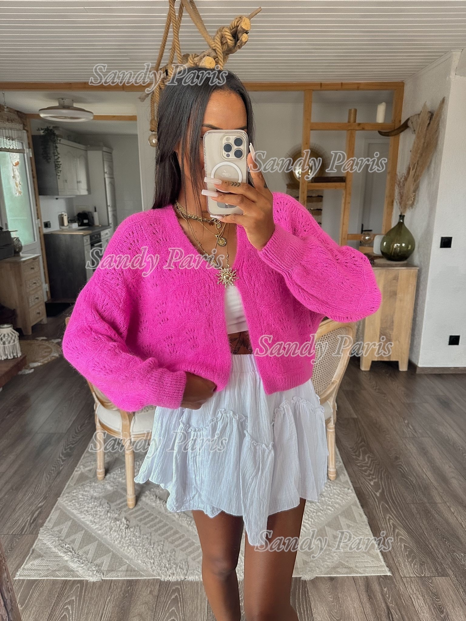 Wholesaler Sandy Paris - Openwork cardigan with 30% Mohair -Sandy Paris