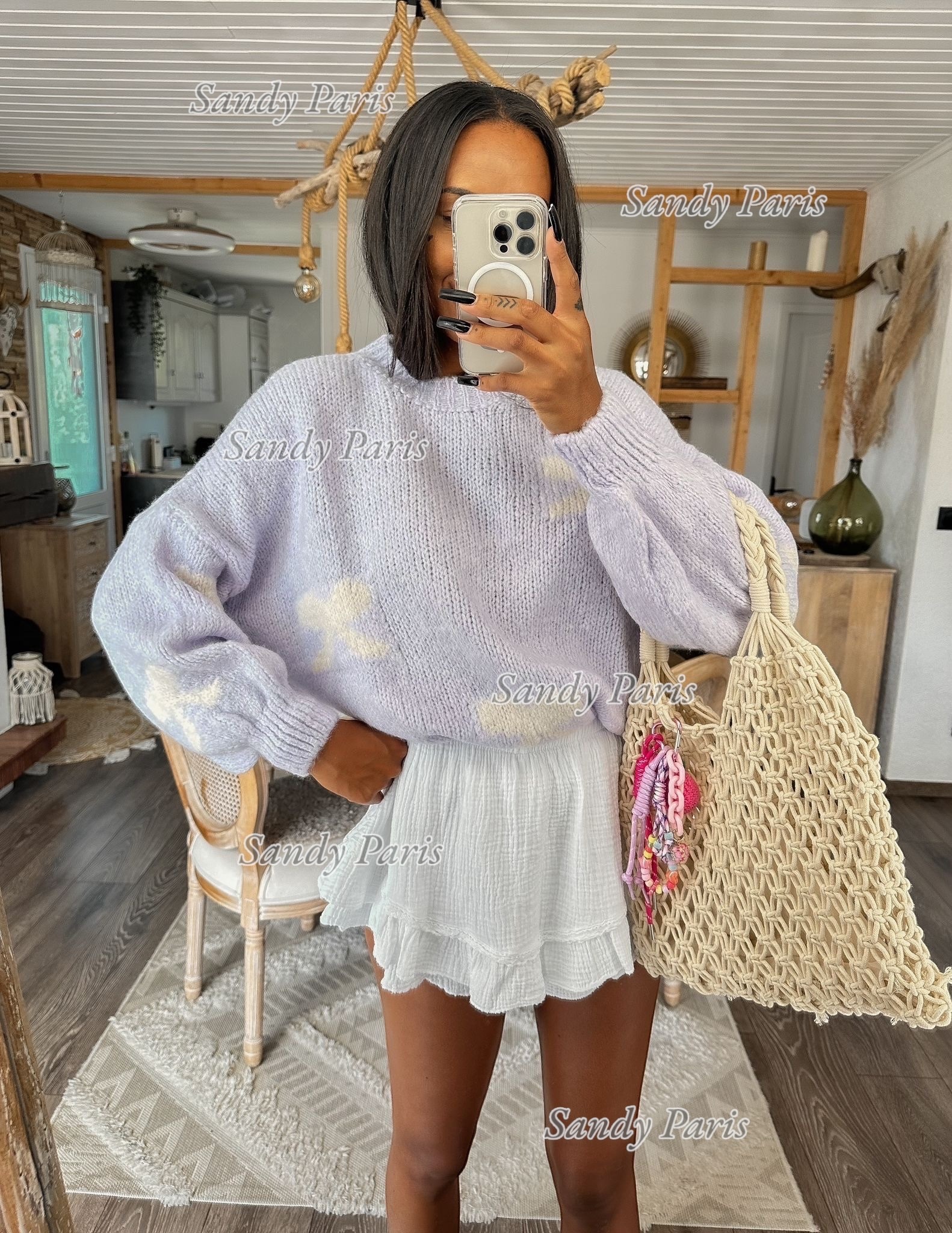 Grossiste Sandy Paris - Pull Oversize à motif nœuds - Sandy Paris