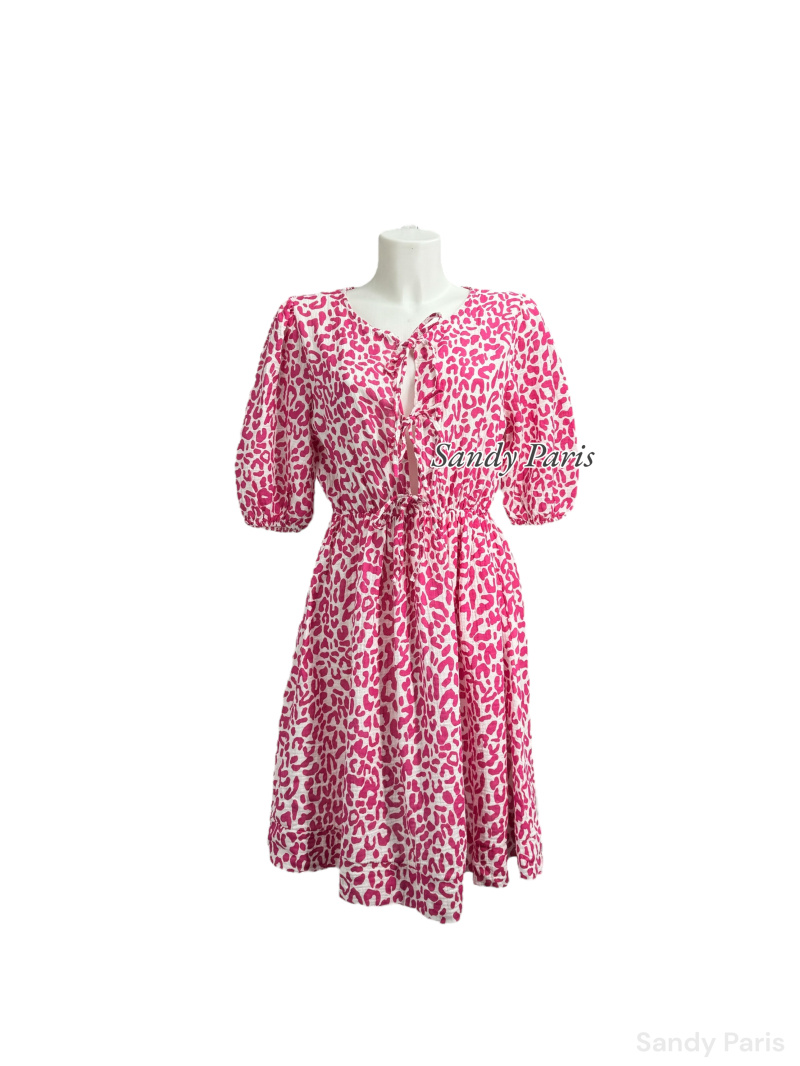 Grossiste Sandy Paris - Robe léopard à nœud en coton gaze.
