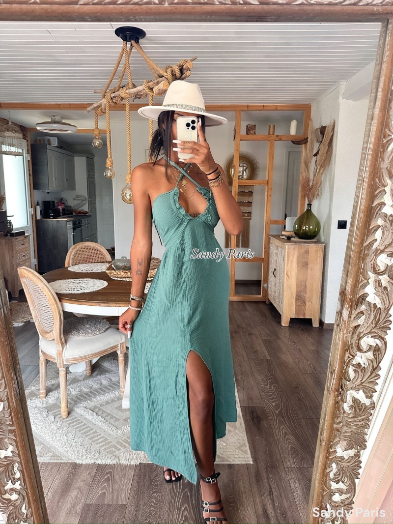 Grossiste Sandy Paris - Robe Longue Dos-Nu en Coton Gaze - Élégance Naturelle et Aérienne