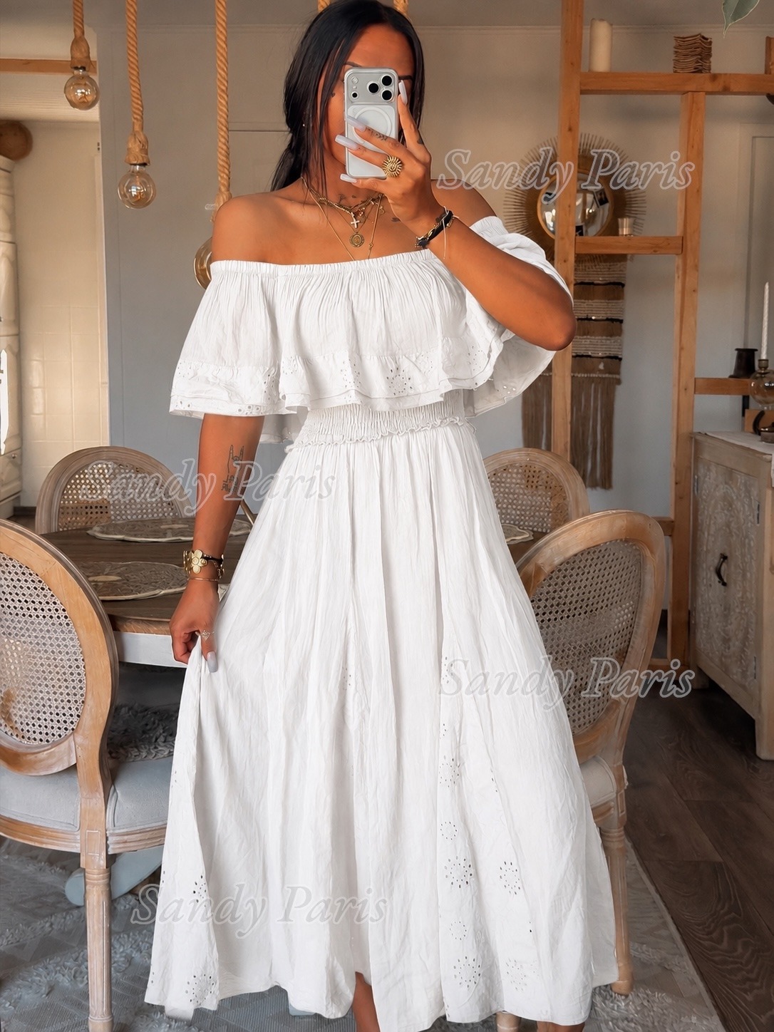 Großhändler Sandy Paris - Schulterfreies Bardot-Maxikleid – Boho-Stil