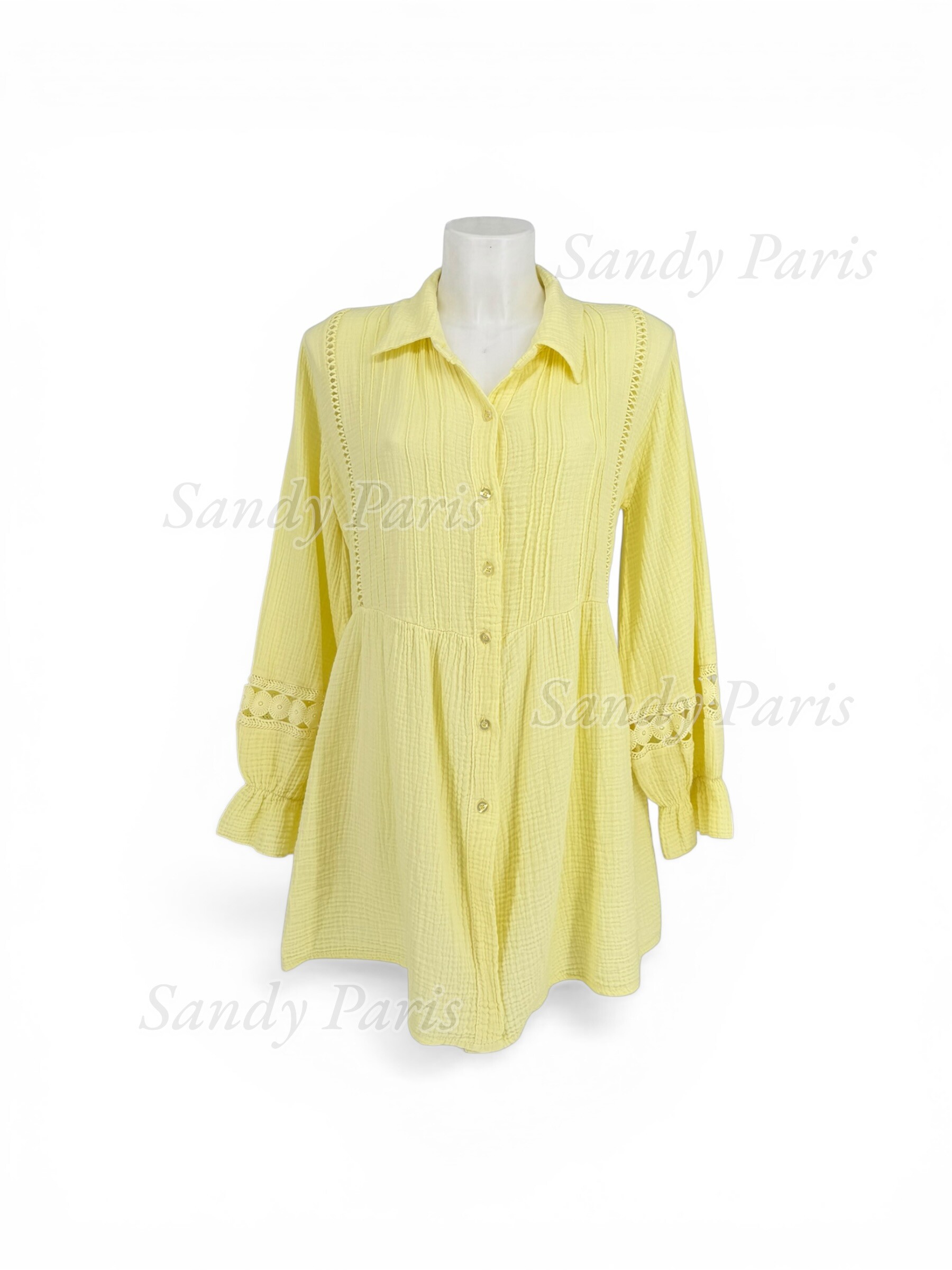 Großhändler Sandy Paris - Hemdblusenkleid aus Baumwollgaze – Lässige Eleganz & raffinierte Details