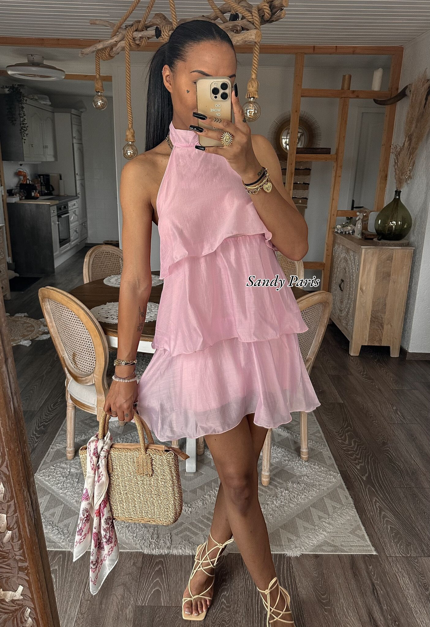 Wholesaler Sandy Paris - Flanged dress bare back to tie - bohemian chic effect
