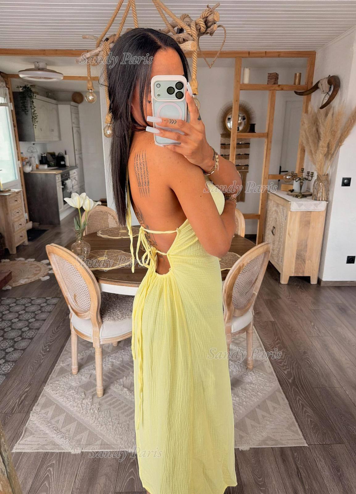 Mayorista Sandy Paris - Vestido largo sin espalda para atar – Corte bohemio en gasa de algodón