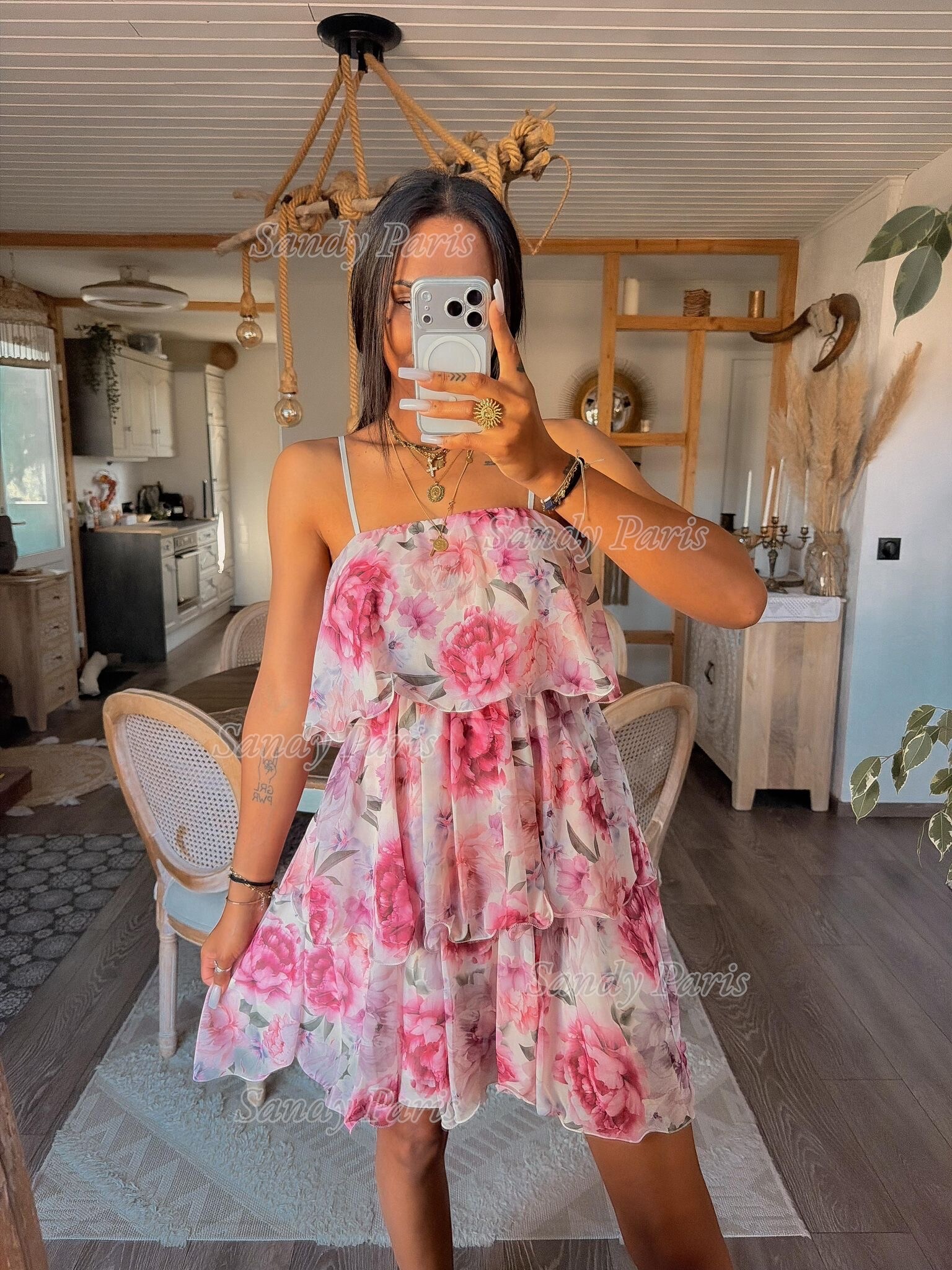 Grossista Sandy Paris - Abito corto a balze con stampa floreale – Sandy Paris