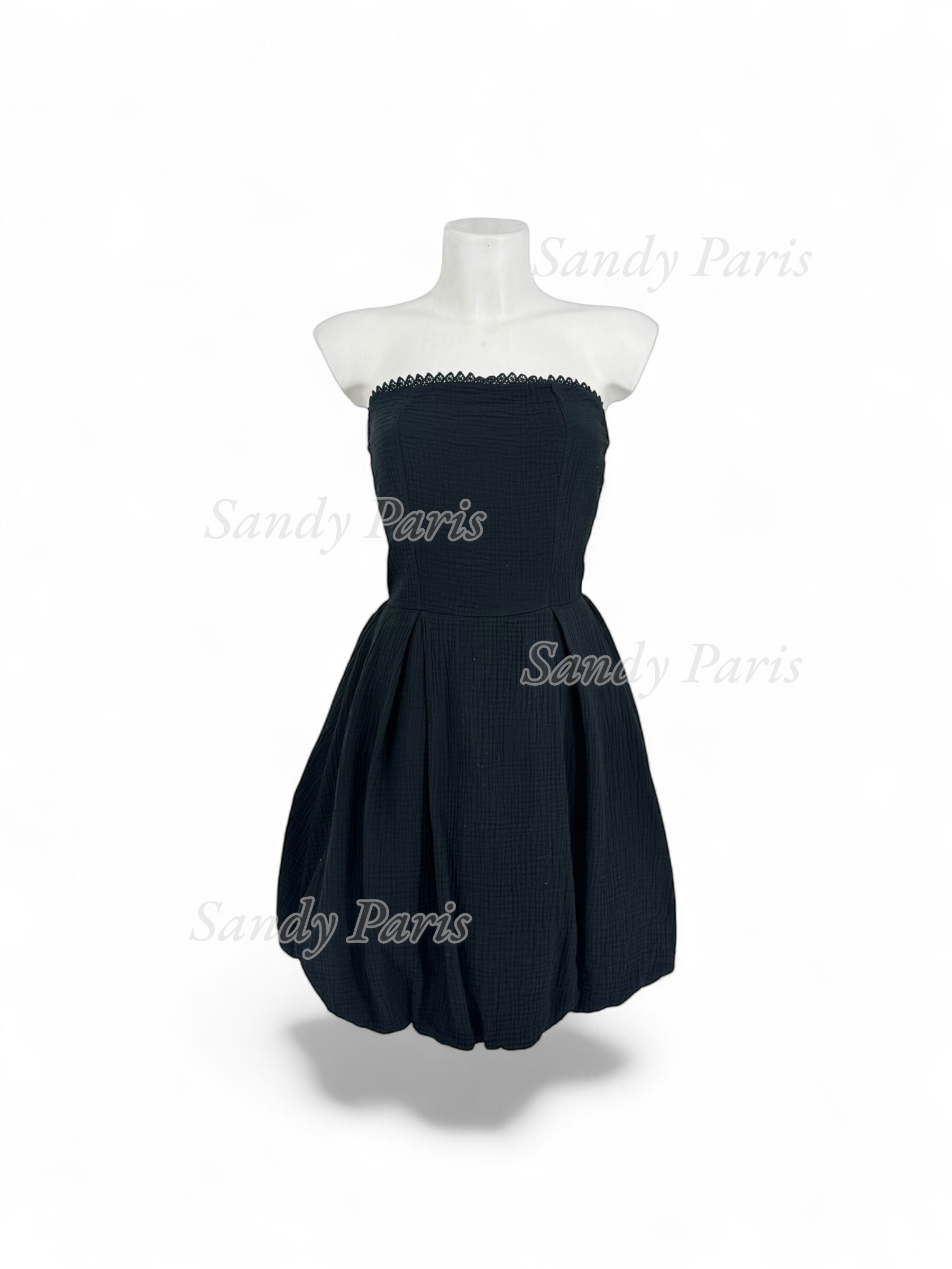 Großhändler Sandy Paris - Schulterfreies Kleid aus Baumwollgaze mit Spitzenbesatz