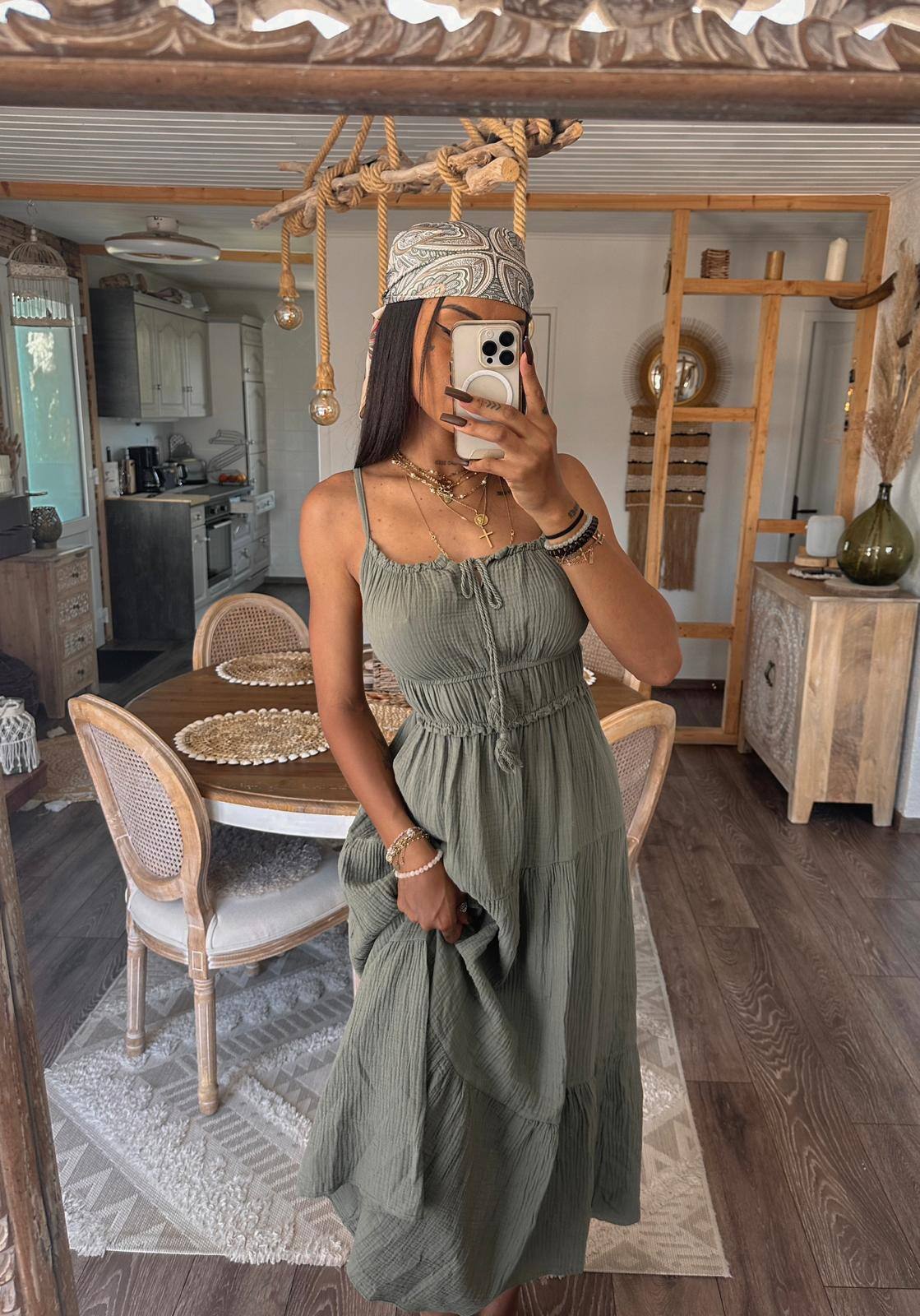 Mayorista Sandy Paris - Vestido Largo de Gasa de Algodón con Tirantes Finos - Elegancia Casual