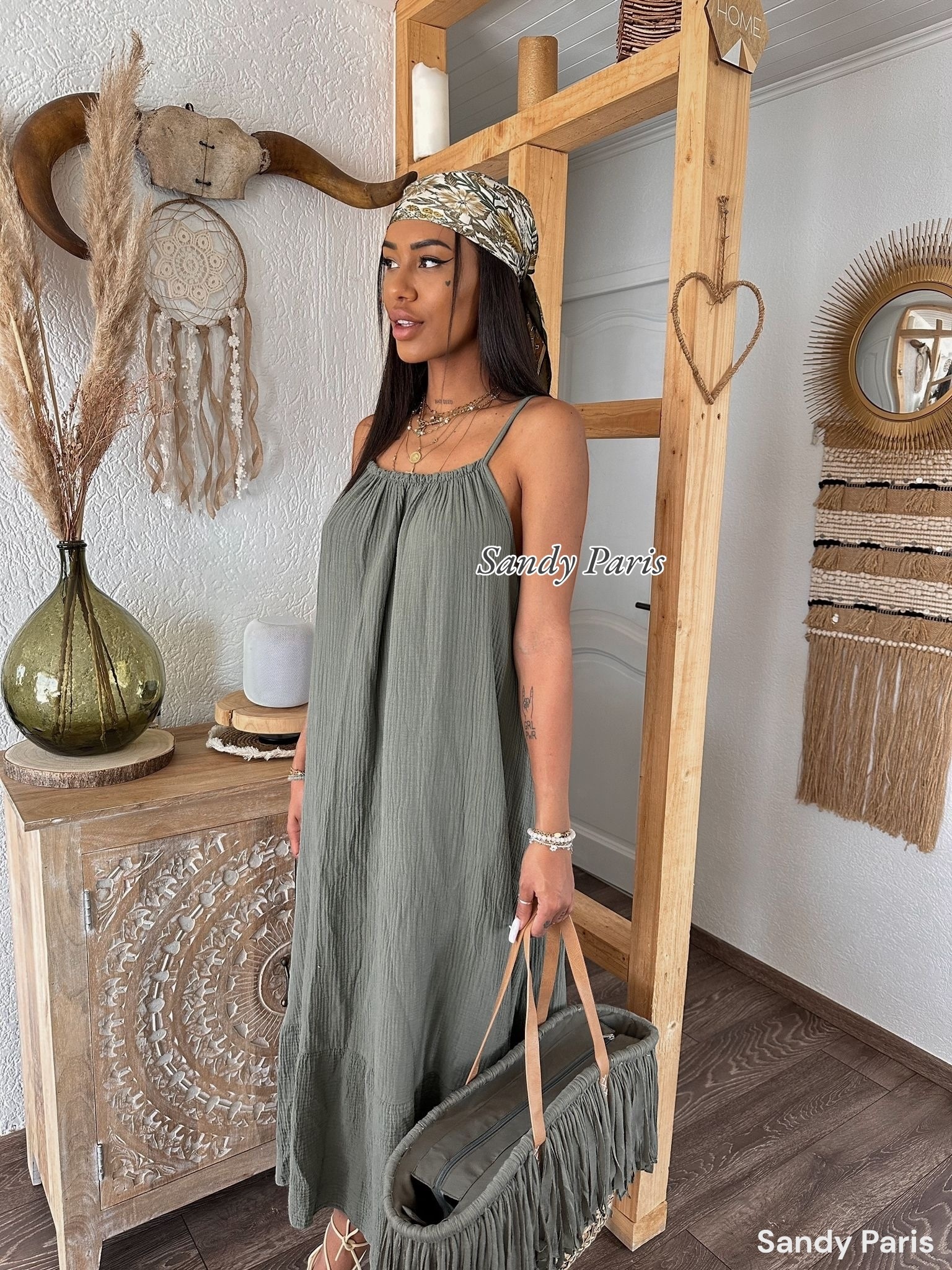 Grossista Sandy Paris - Abito Lungo in Garza di Cotone - Eleganza e Comfort Senza Tempo