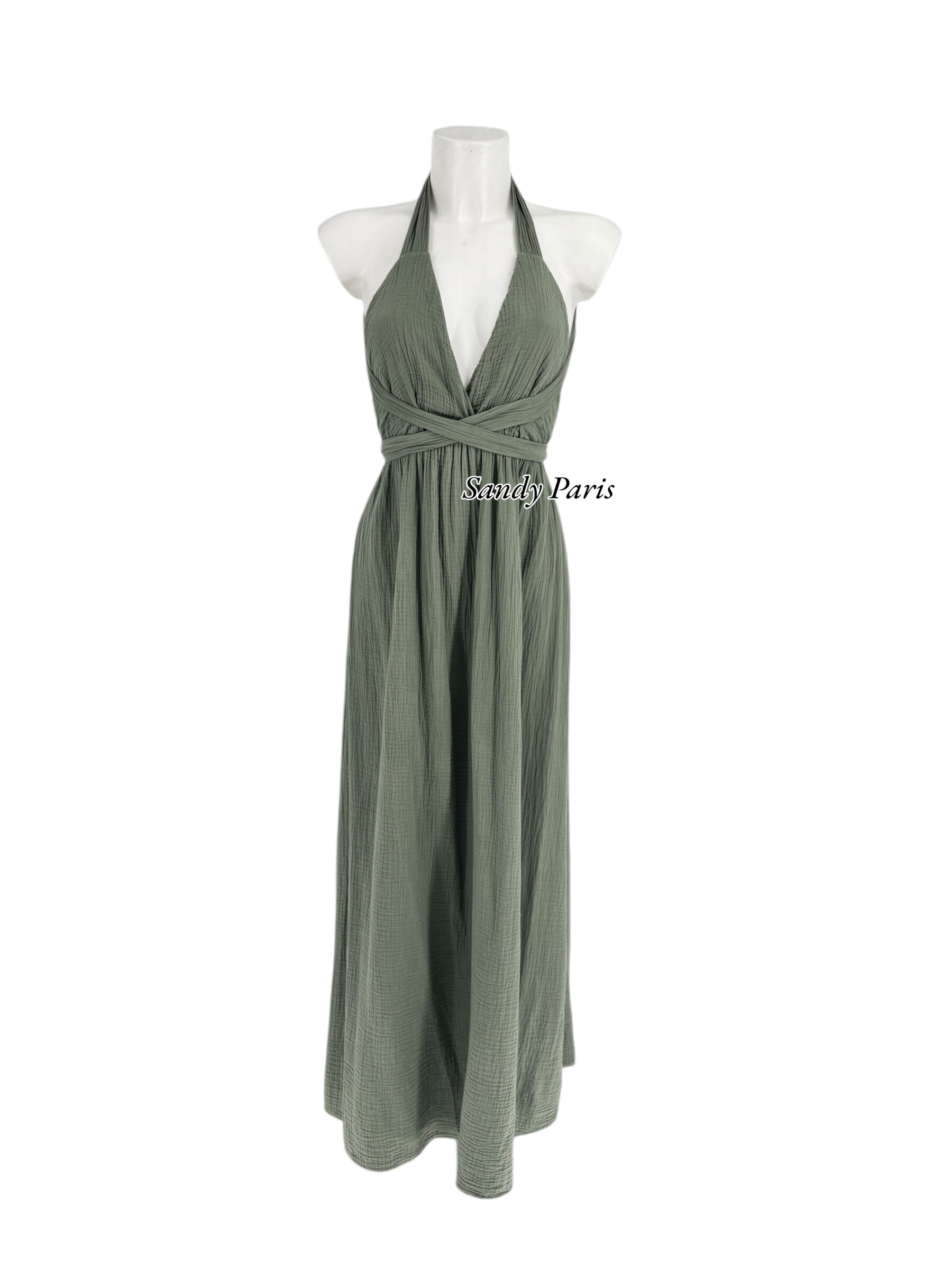 Wholesaler Sandy Paris - Long Bohemian Dress Bare back in cotton gauze - cross neckline