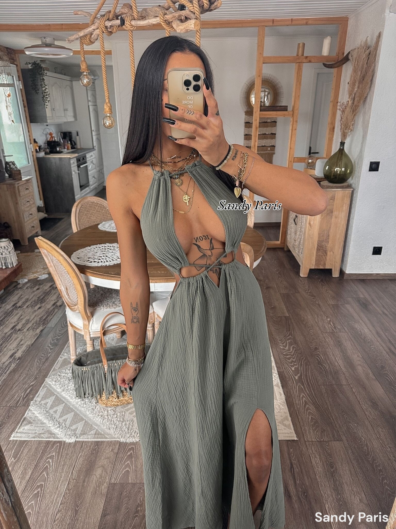 Wholesaler Sandy Paris - Long gauze cotton dress with cutouts - elegance and sensuality