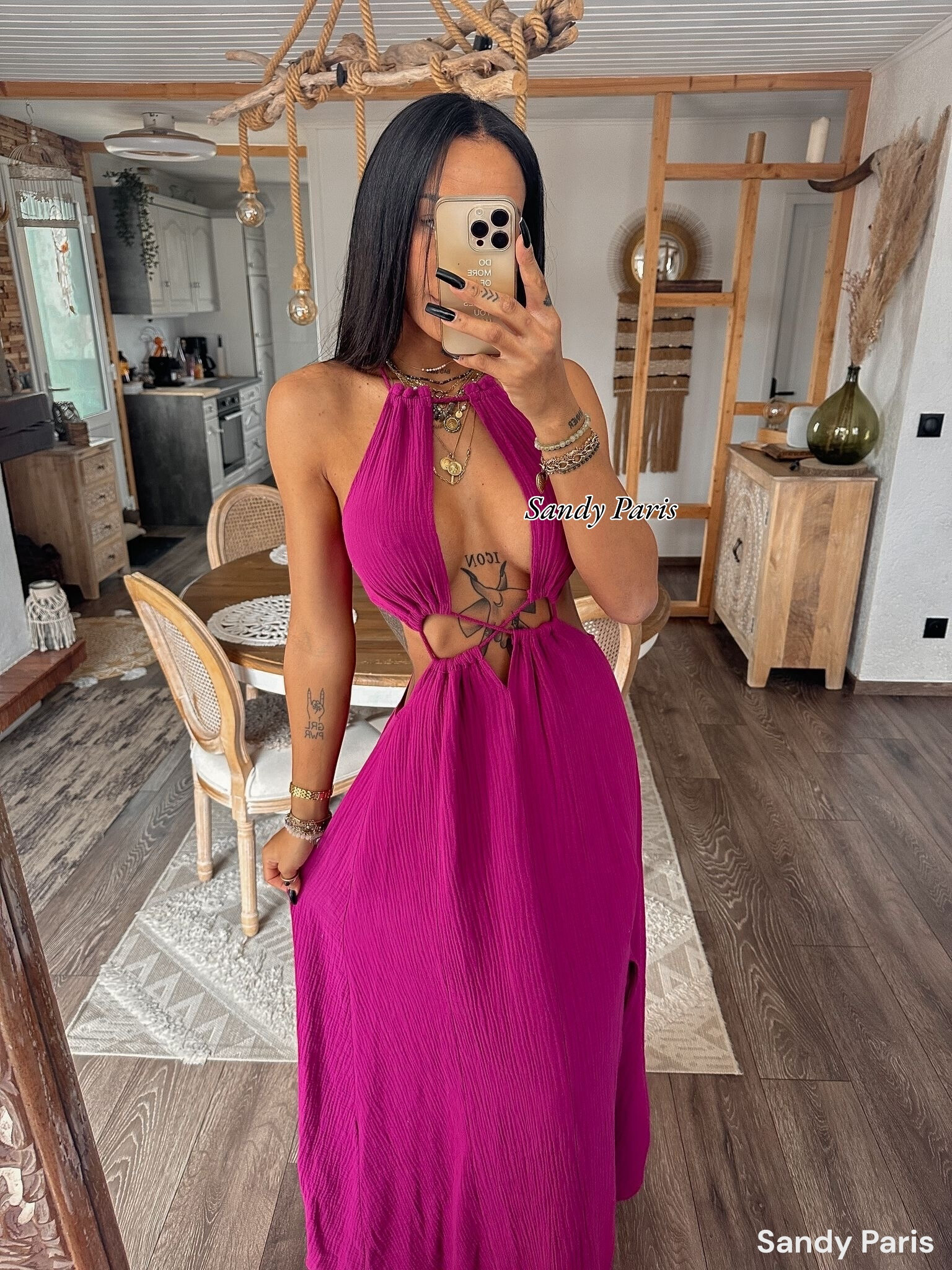 Grossiste Sandy Paris - Robe Longue en Coton Gaze avec Découpes – Élégance et Sensualité