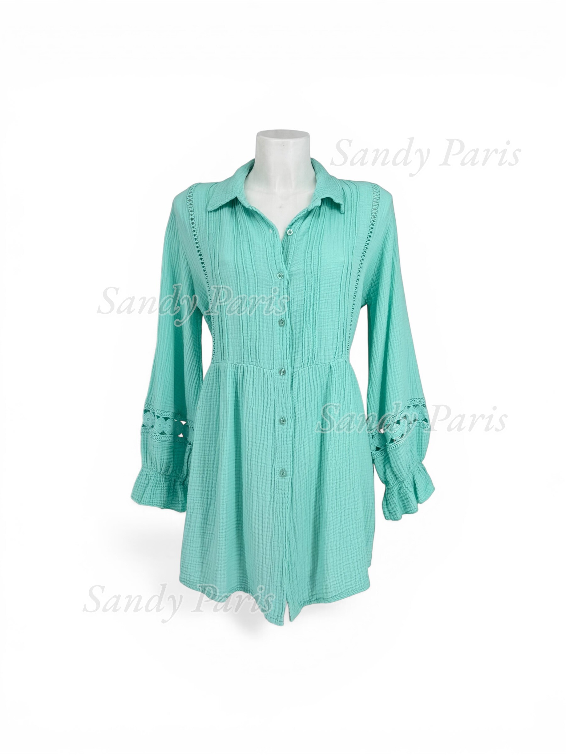 Mayorista Sandy Paris - Vestido camisero de gasa de algodón – Elegancia casual & detalles refinados