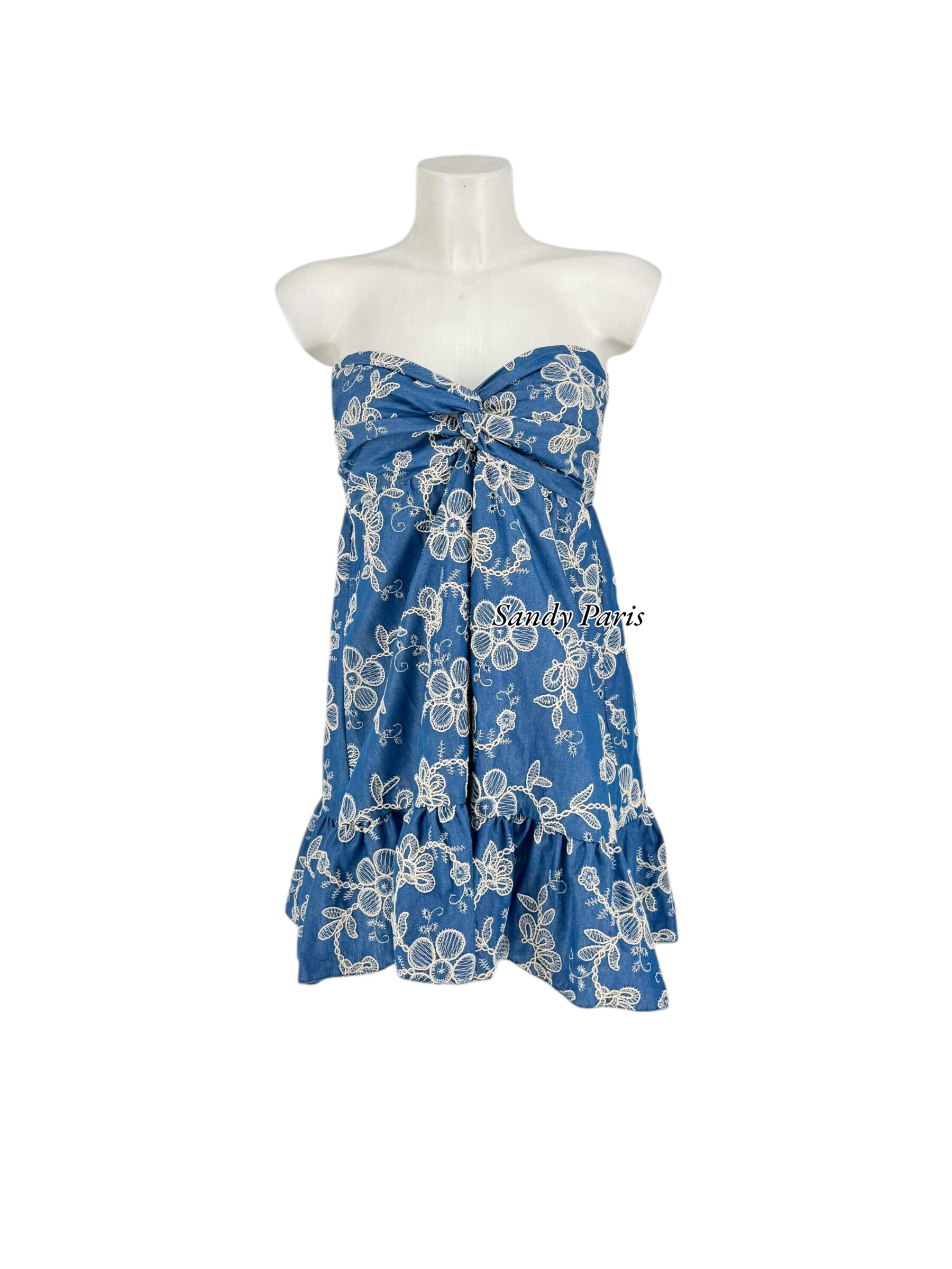 Wholesaler Sandy Paris - Short cotton dress embroidered - denim blue