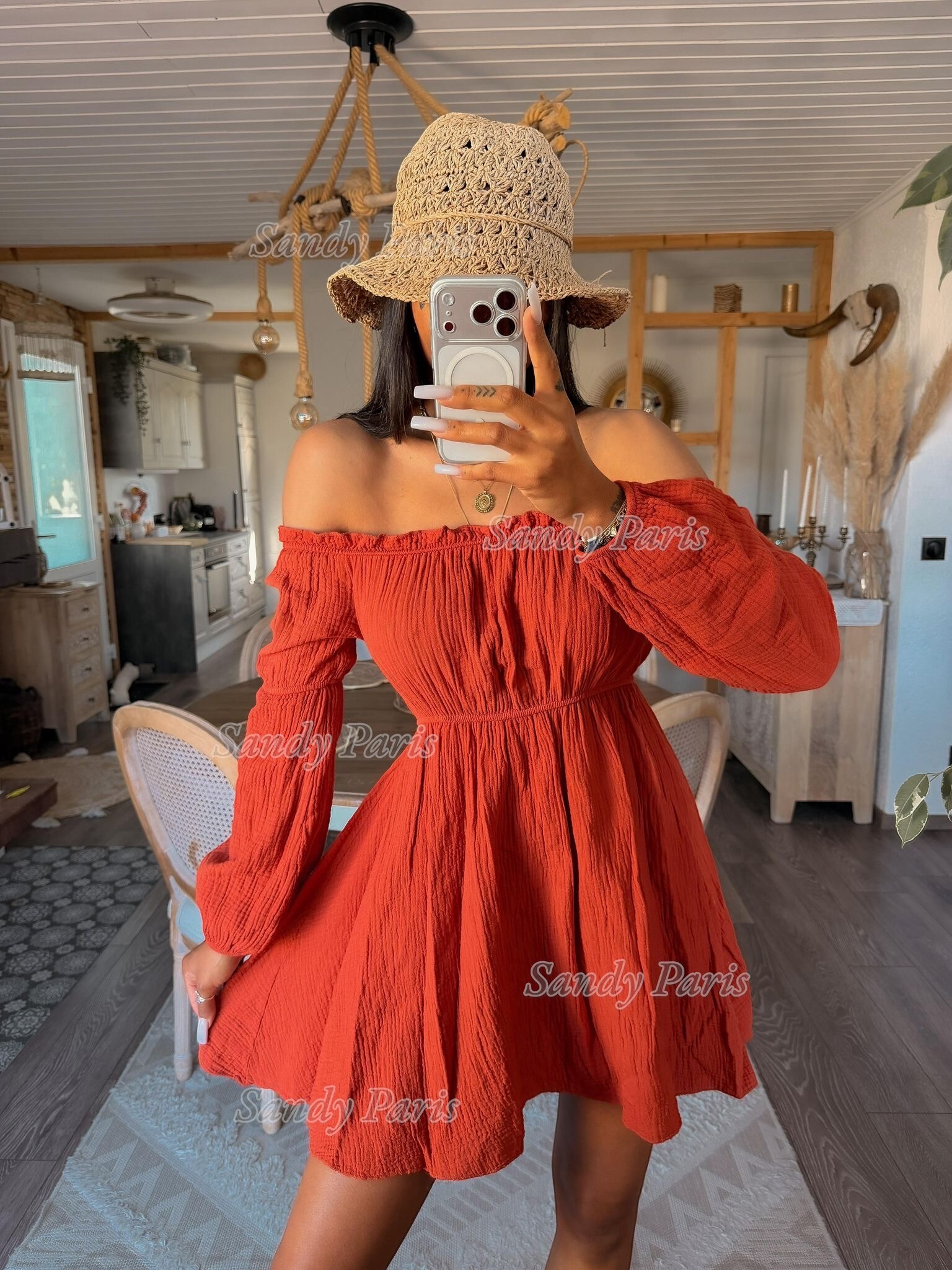 Grossista Sandy Paris - Abito corto in cotone garza con spalle scoperte