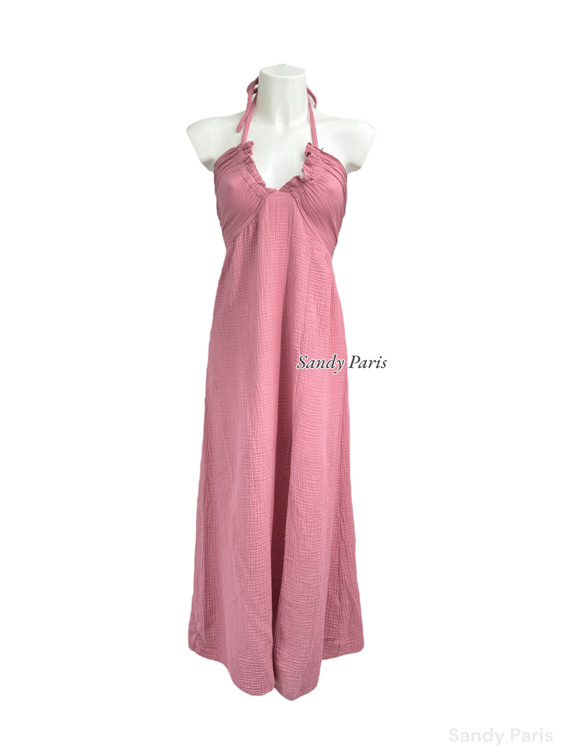 Grossista Sandy Paris - Abito Lungo Scollo all'Americana in Garza di Cotone - Eleganza Naturale e Leggera