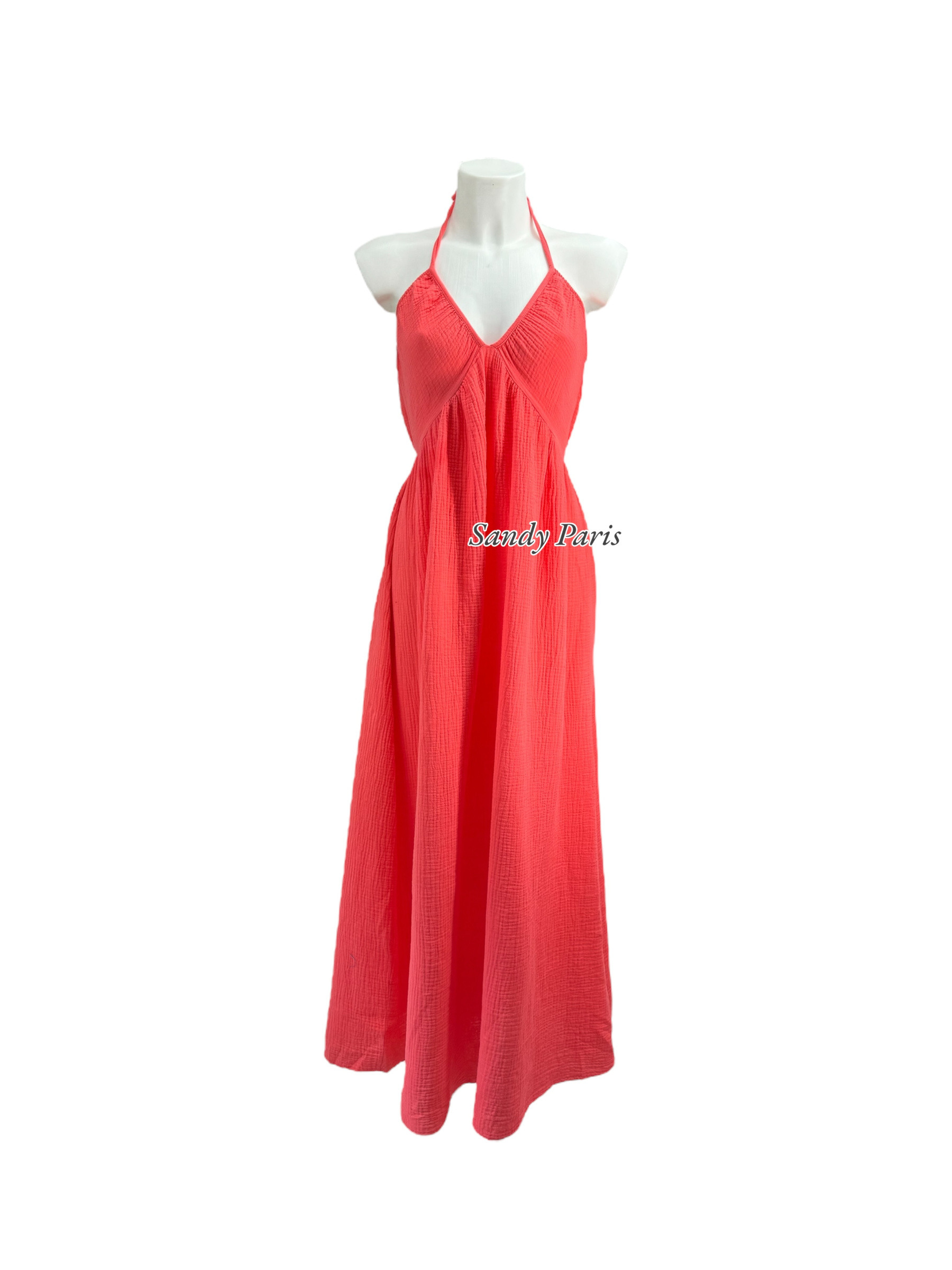 Mayorista Sandy Paris - Vestido Largo con Espalda Descubierta en Gasa de Algodón - Elegancia Natural y Casual
