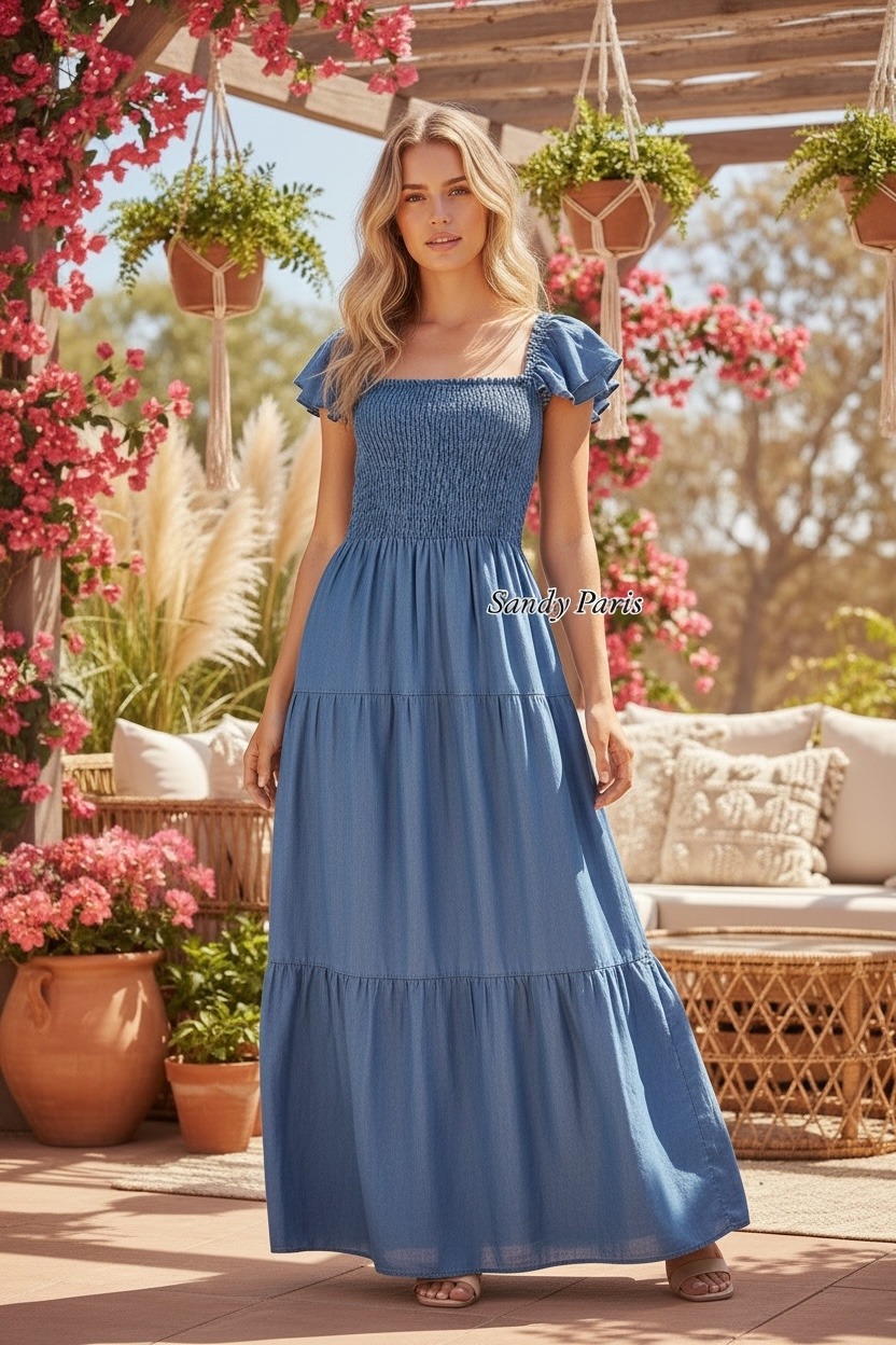 Großhändler Sandy Paris - Boho-Maxikleid aus Lyocell – Fließende und Natürliche Eleganz