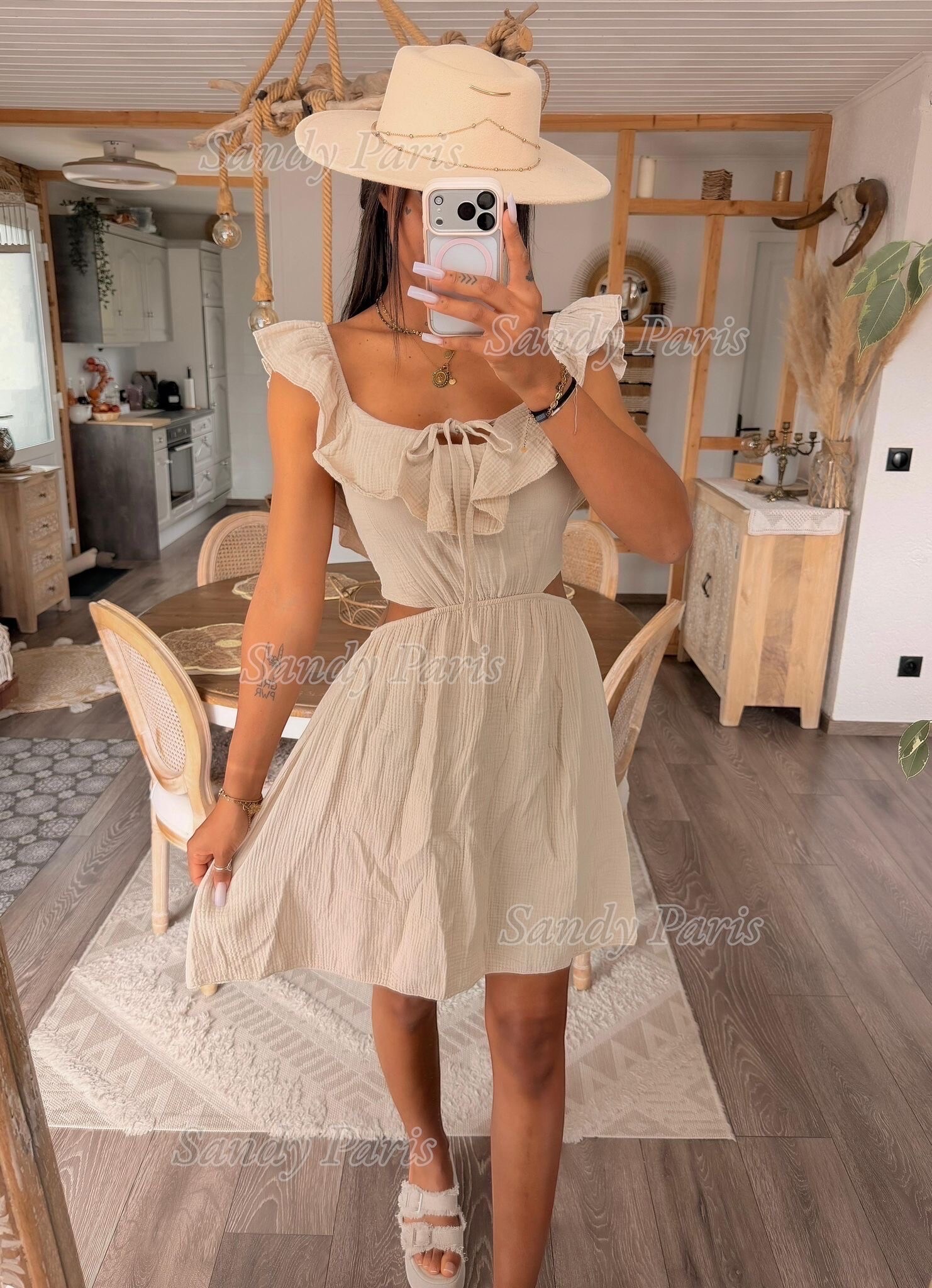 Großhändler Sandy Paris - Kurzes Kleid aus Baumwollgaze – Feminin & romantisch