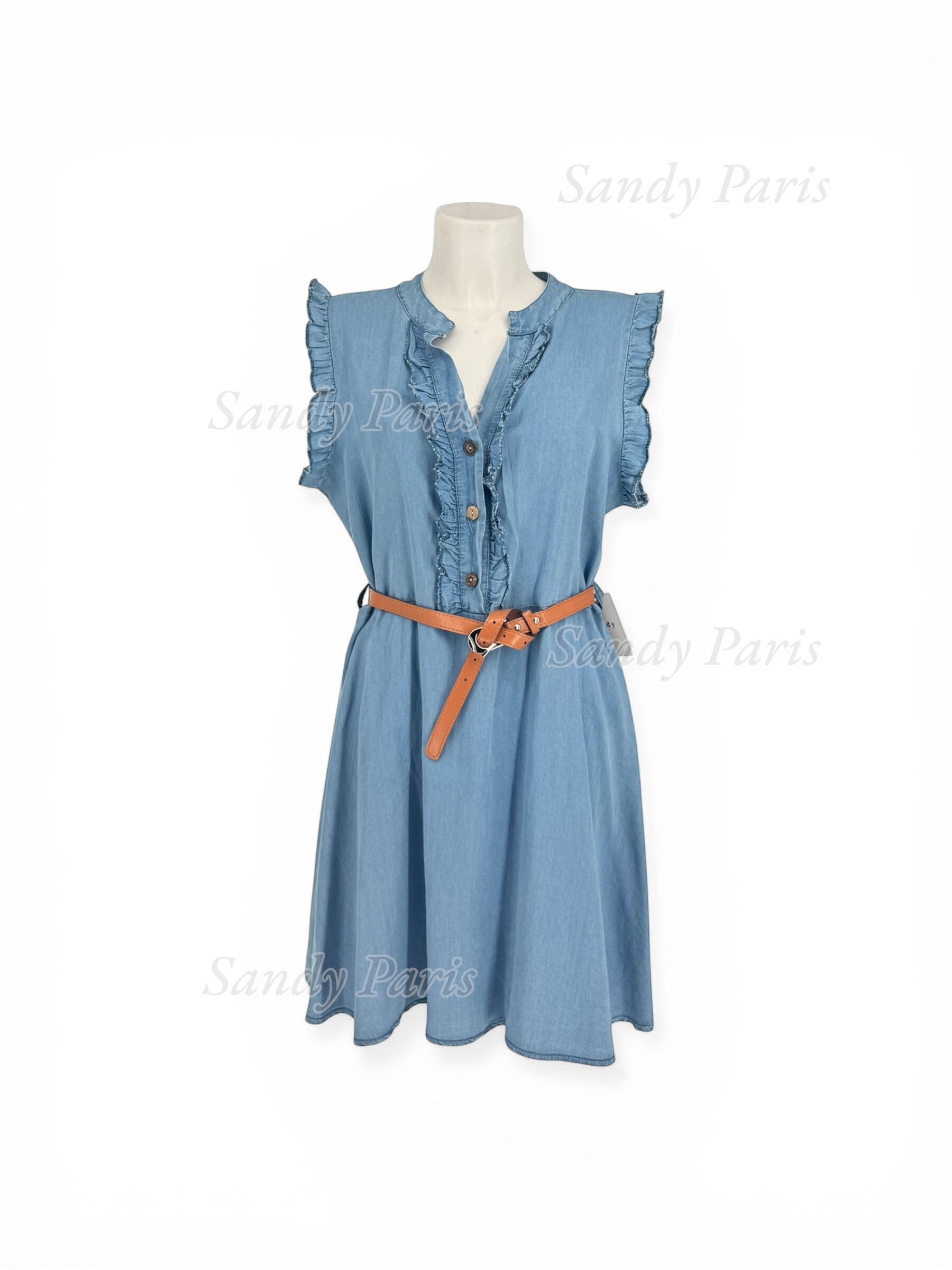 Grossista Sandy Paris - Abito in lyocell denim – Dettagli con volant e taglio fluido