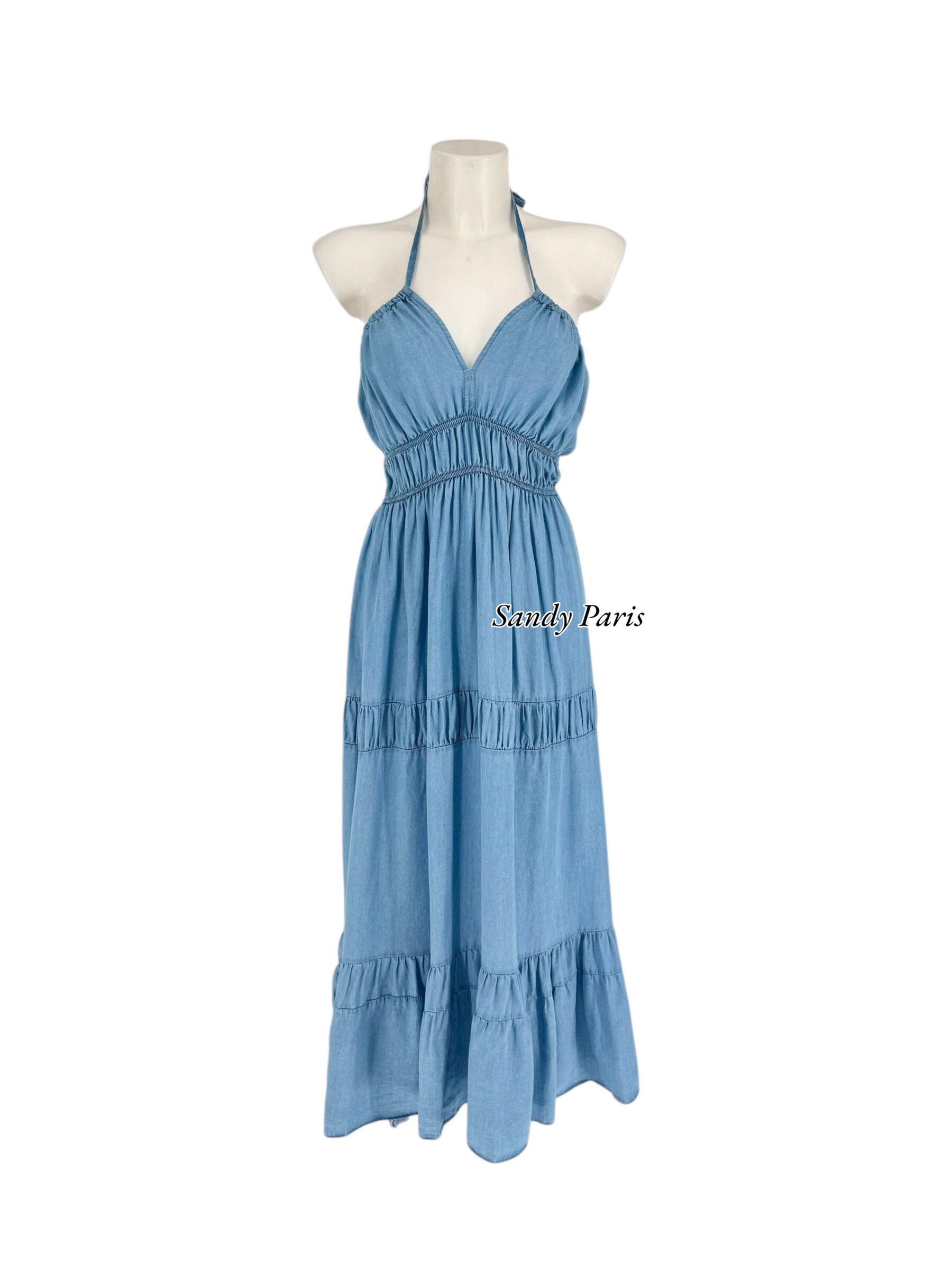 Wholesaler Sandy Paris - Long Dress in Lyocell - Denim Blue