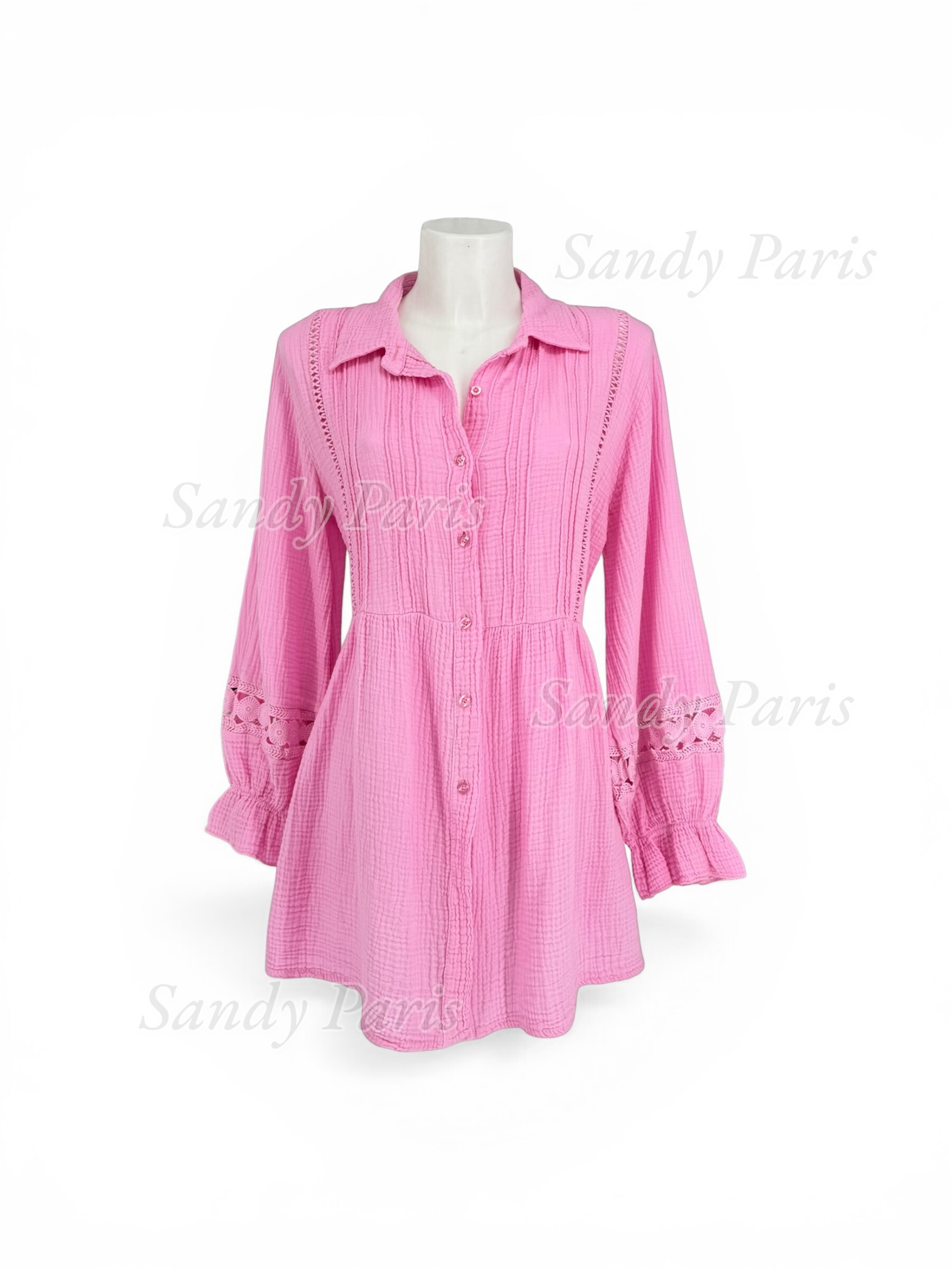 Großhändler Sandy Paris - Hemdblusenkleid aus Baumwollgaze – Lässige Eleganz & raffinierte Details