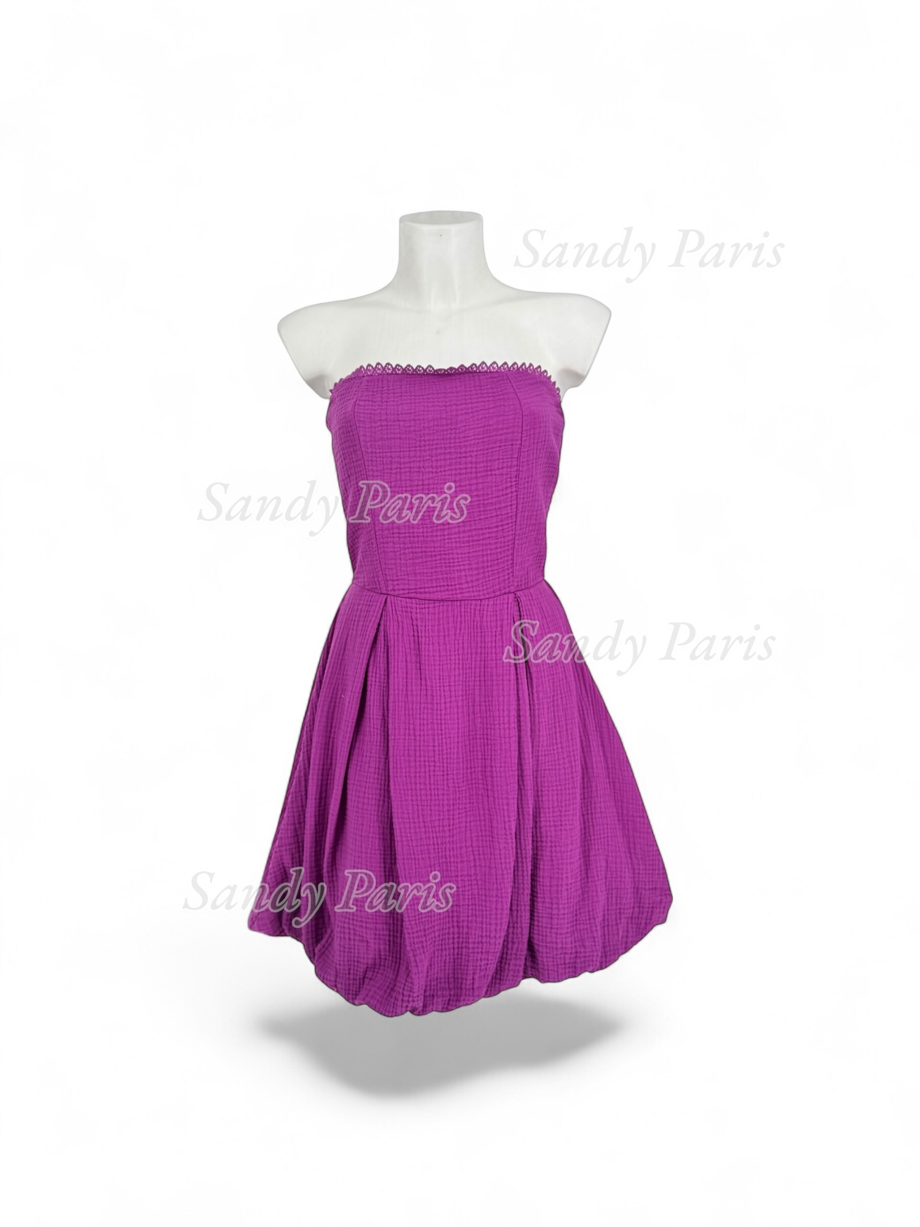 Mayorista Sandy Paris - Vestido sin tirantes de algodón gasa con acabado de encaje