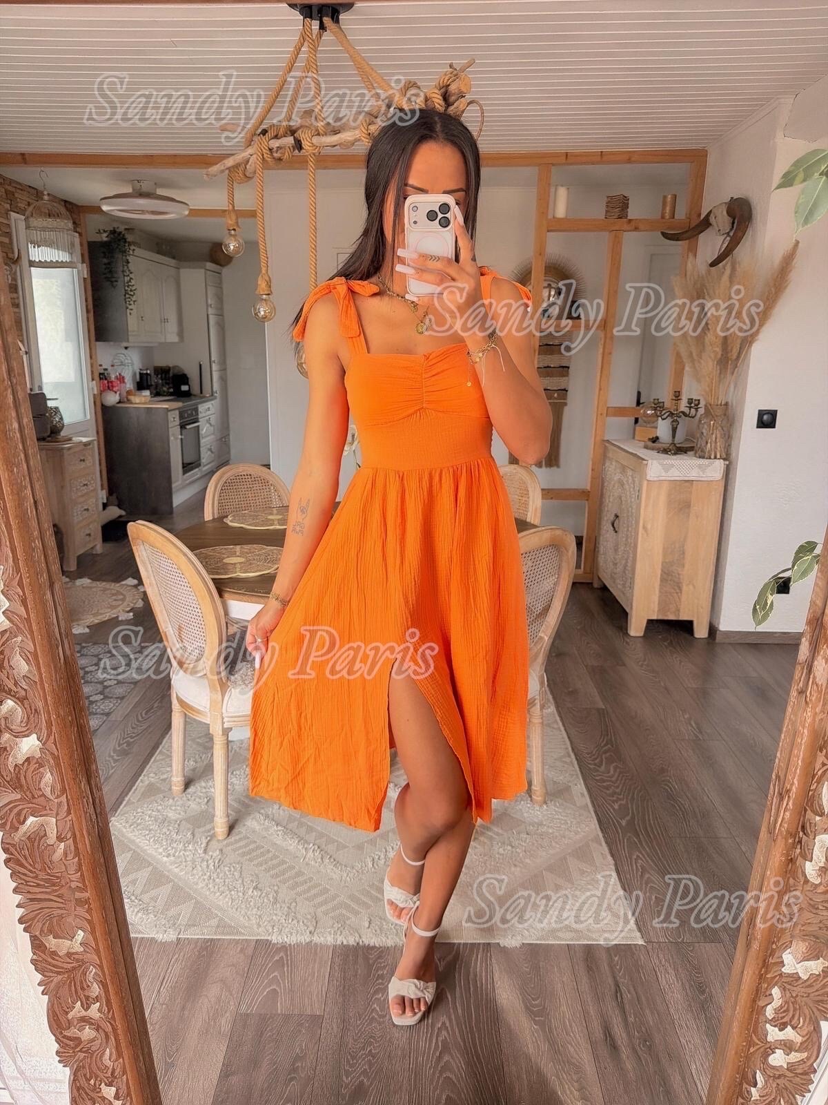 Großhändler Sandy Paris - Midikleid aus Baumwollgaze mit gebundenen Trägern