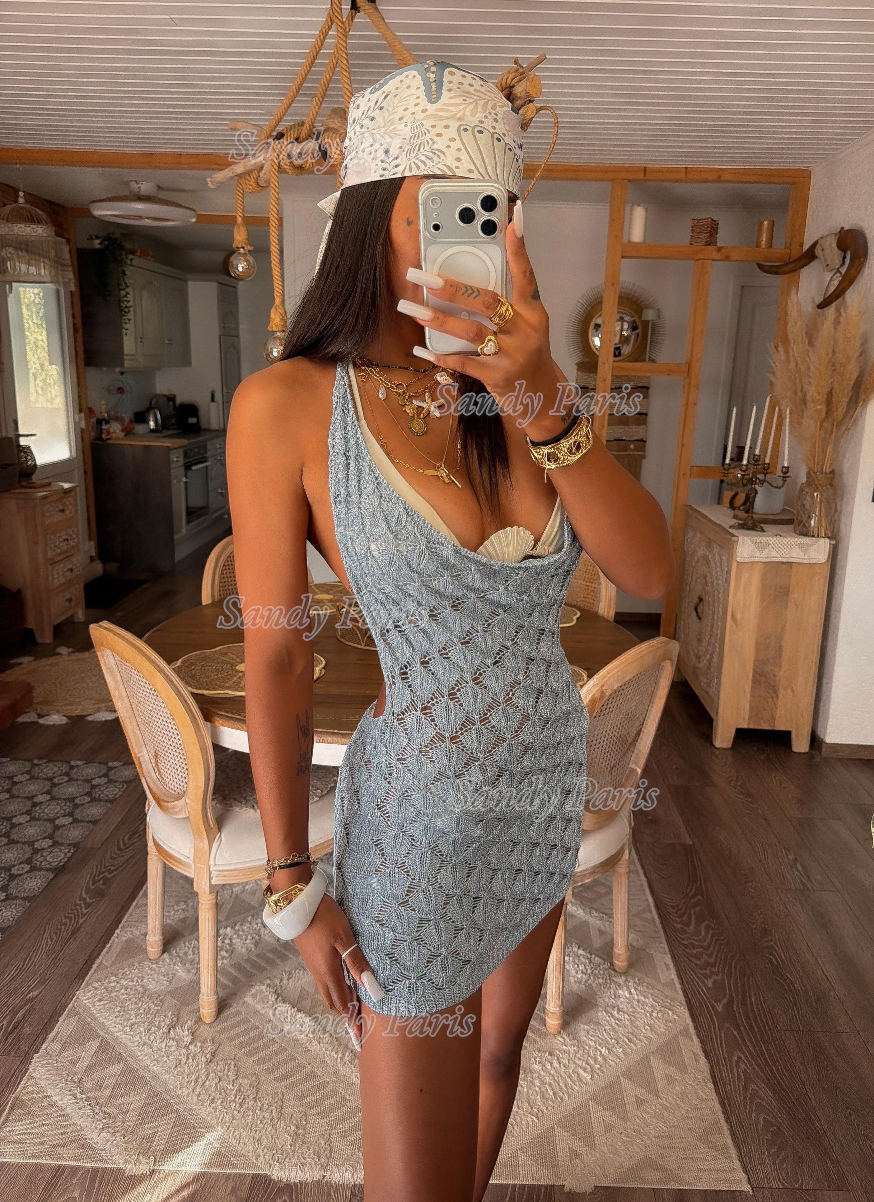 Großhändler Sandy Paris - Kurzes Kleid aus durchbrochenem Lurex-Strick
