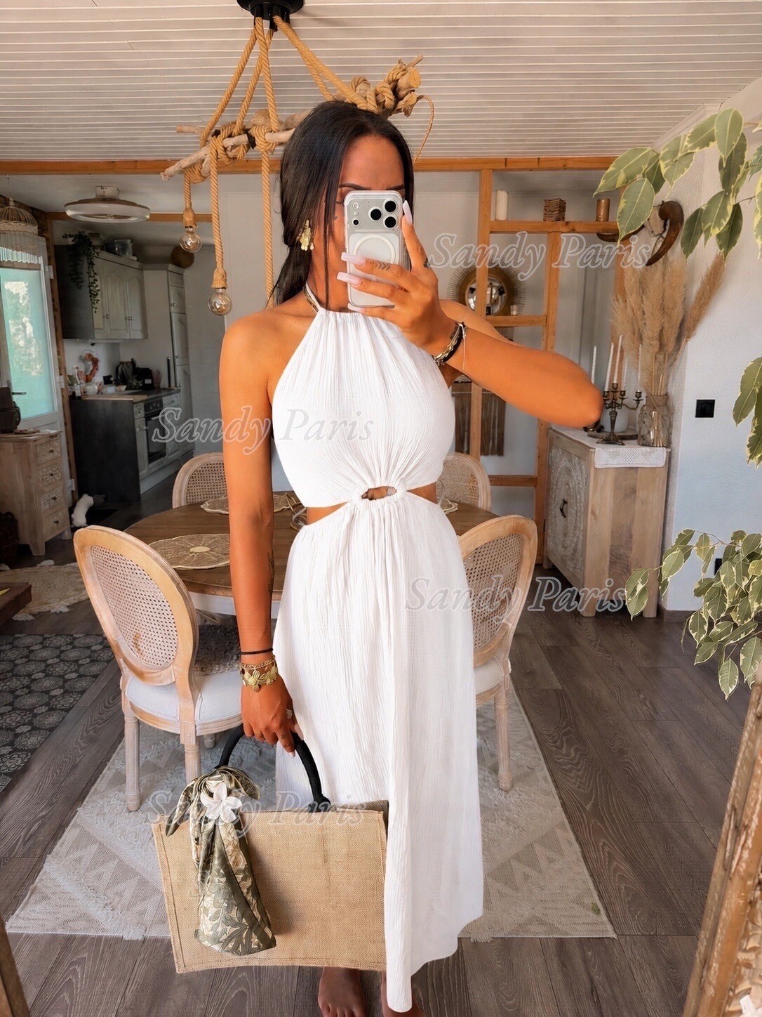 Mayorista Sandy Paris - Vestido largo sin espalda de gasa de algodón con lazo – Sandy Paris