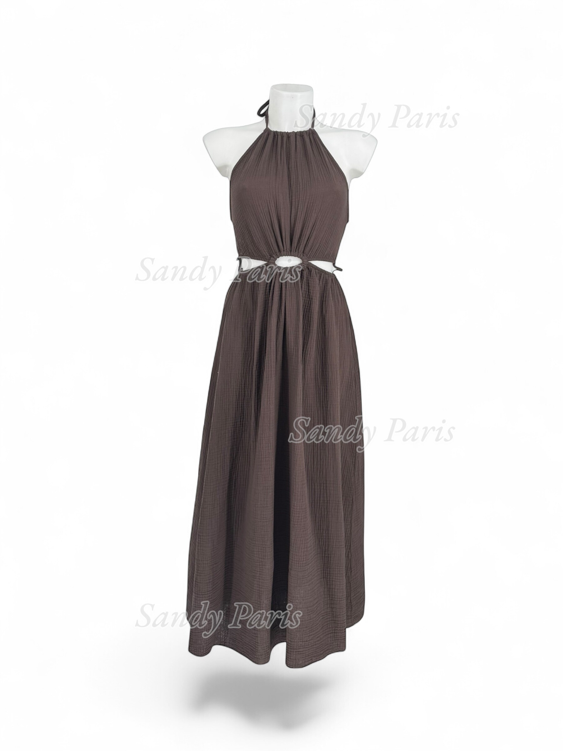Grossista Sandy Paris - Abito lungo in garza di cotone con fiocco e schiena scoperta – Sandy Paris