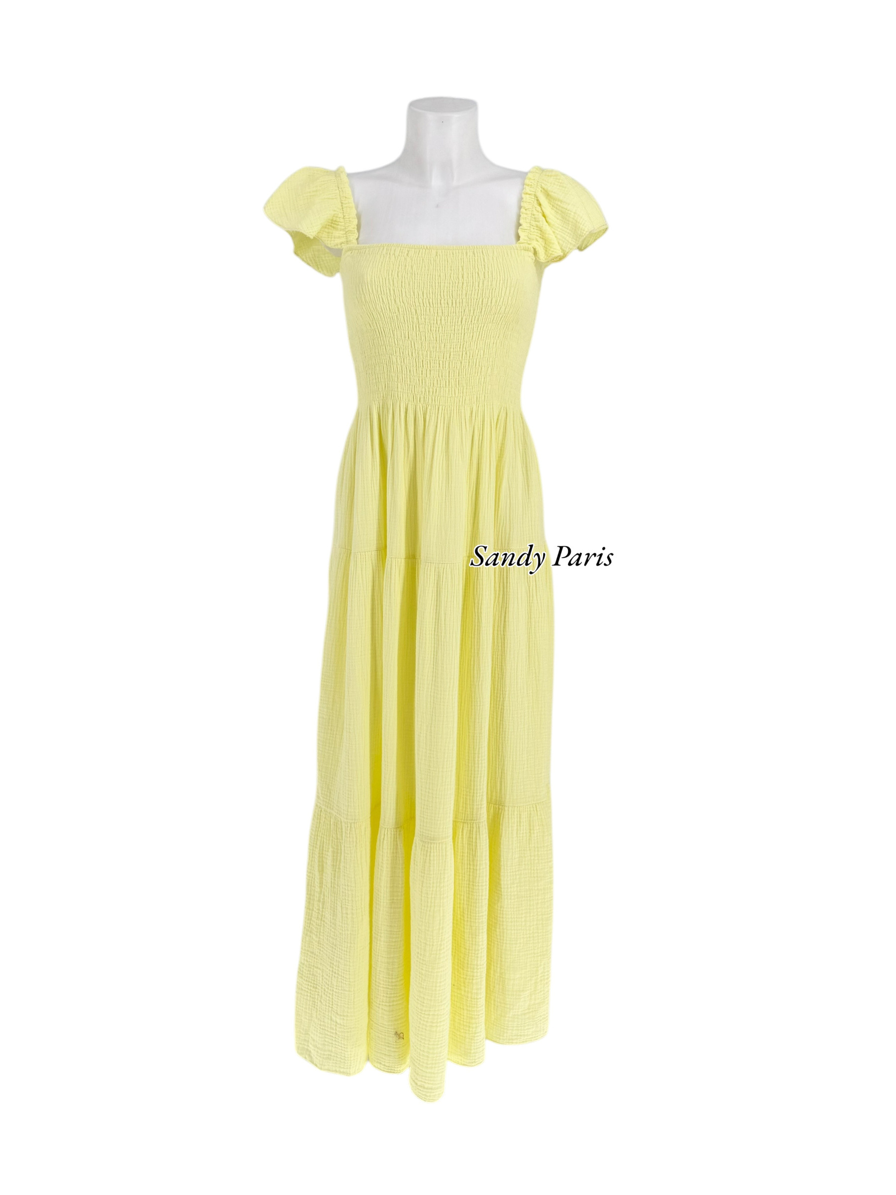 Grossista Sandy Paris - Abito Lungo in Garza di Cotone con Spalle Volant - Eleganza e Comfort Estivi