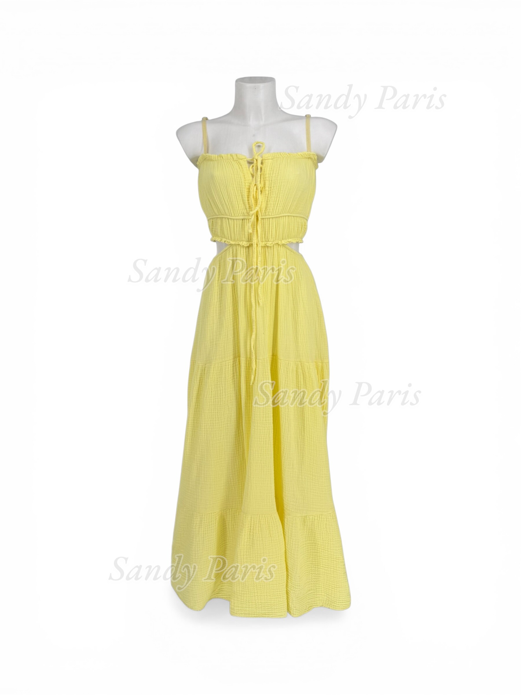 Großhändler Sandy Paris - Langes Kleid aus Gaze-Baumwolle mit Trägern, mit Knotendetail und Ausschnitten