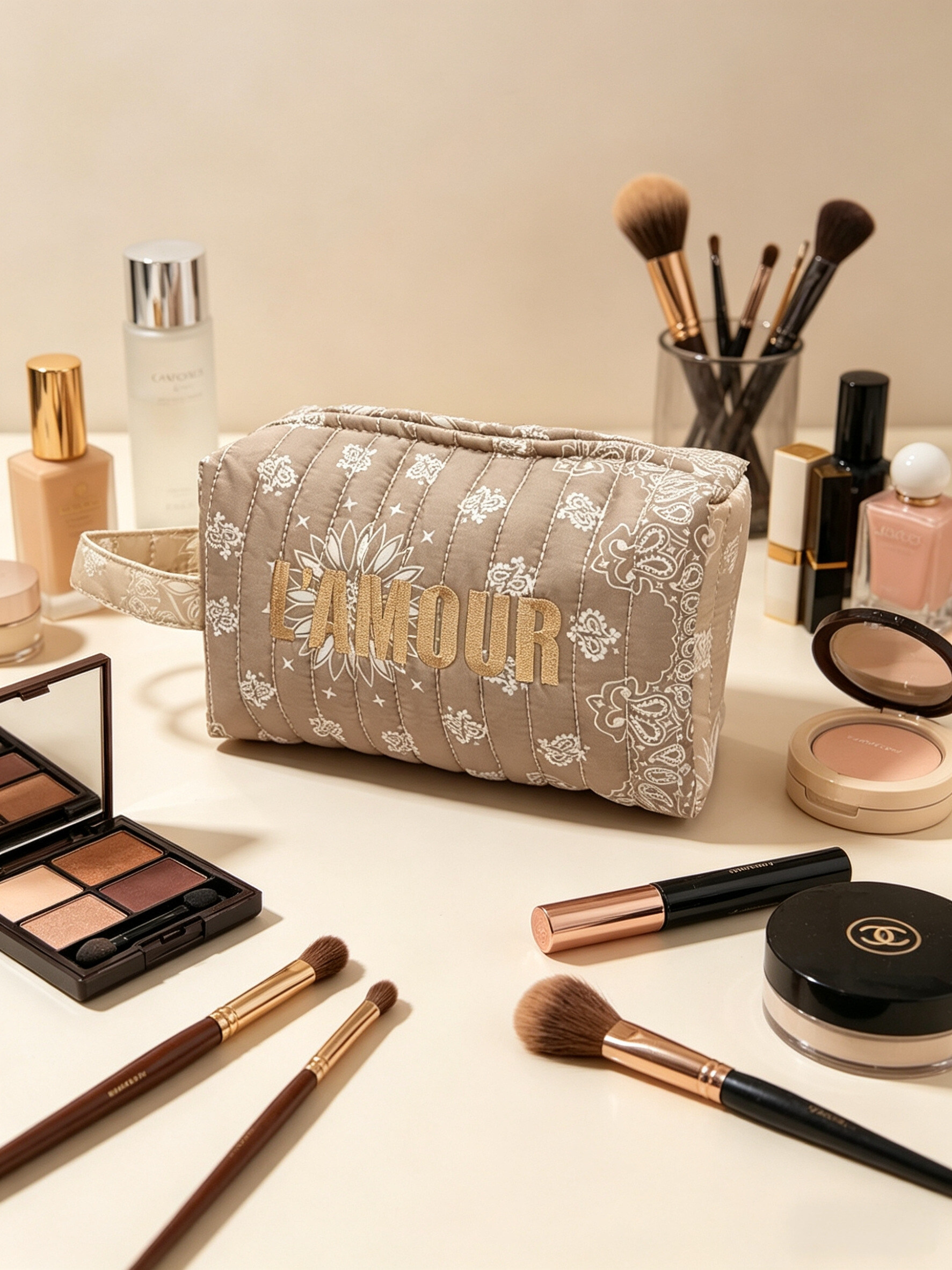 Grossista Sandy Paris - Beauty case in cotone stampato con cerniera