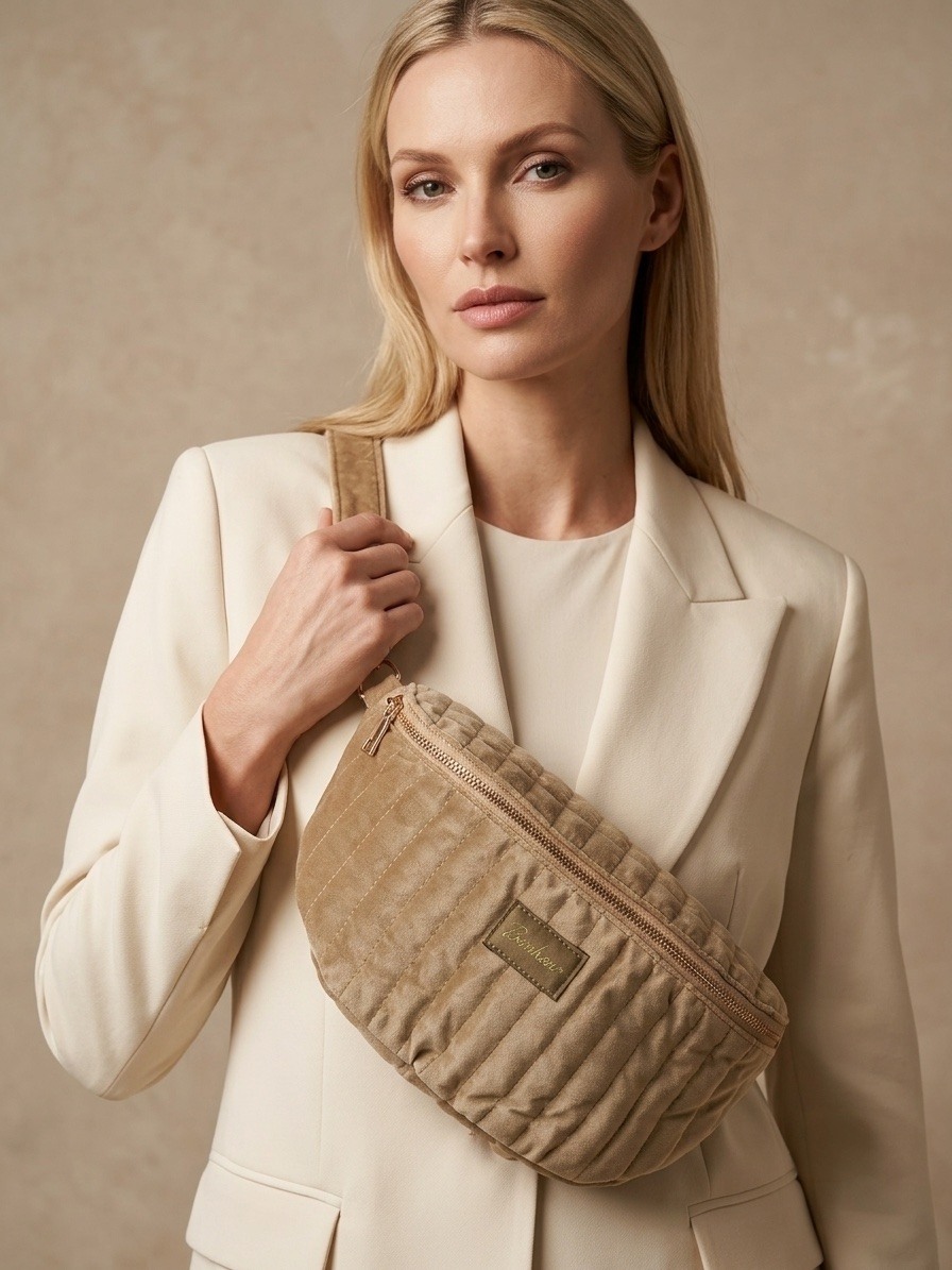 Wholesaler Sandy Paris - Plain velvet fanny pack, adjustable and removable woven shoulder strap