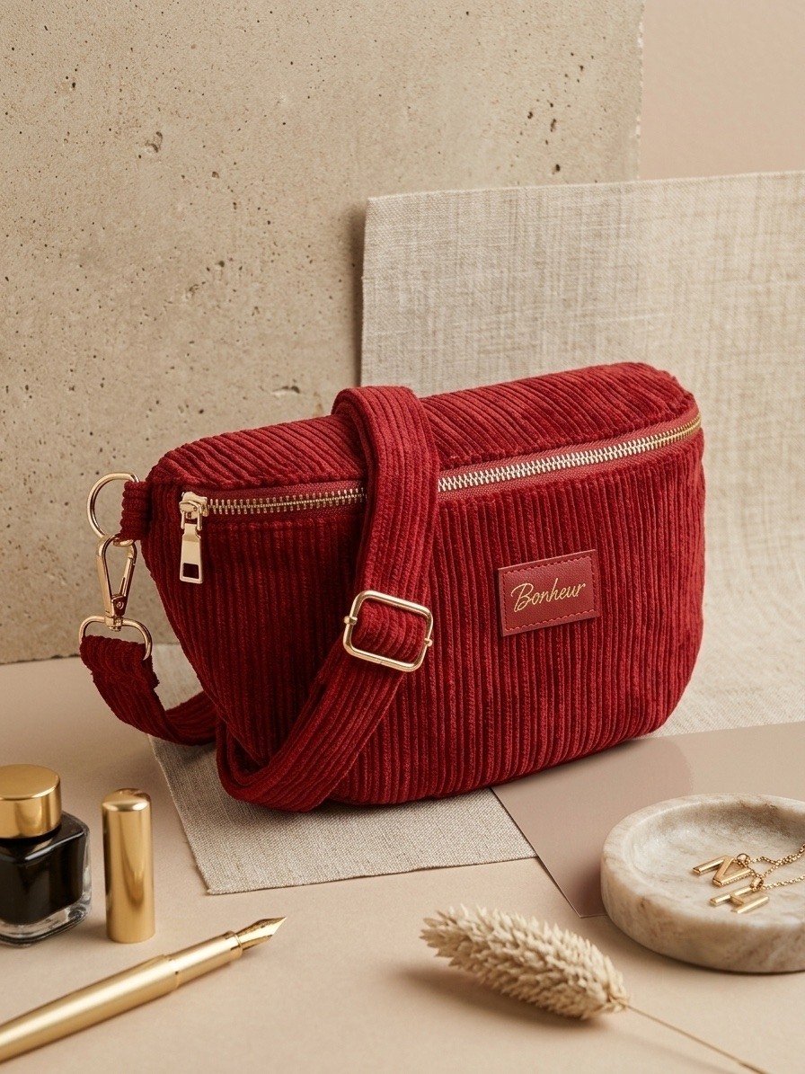 Wholesaler Sandy Paris - Plain velvet fanny pack, adjustable and removable woven shoulder strap