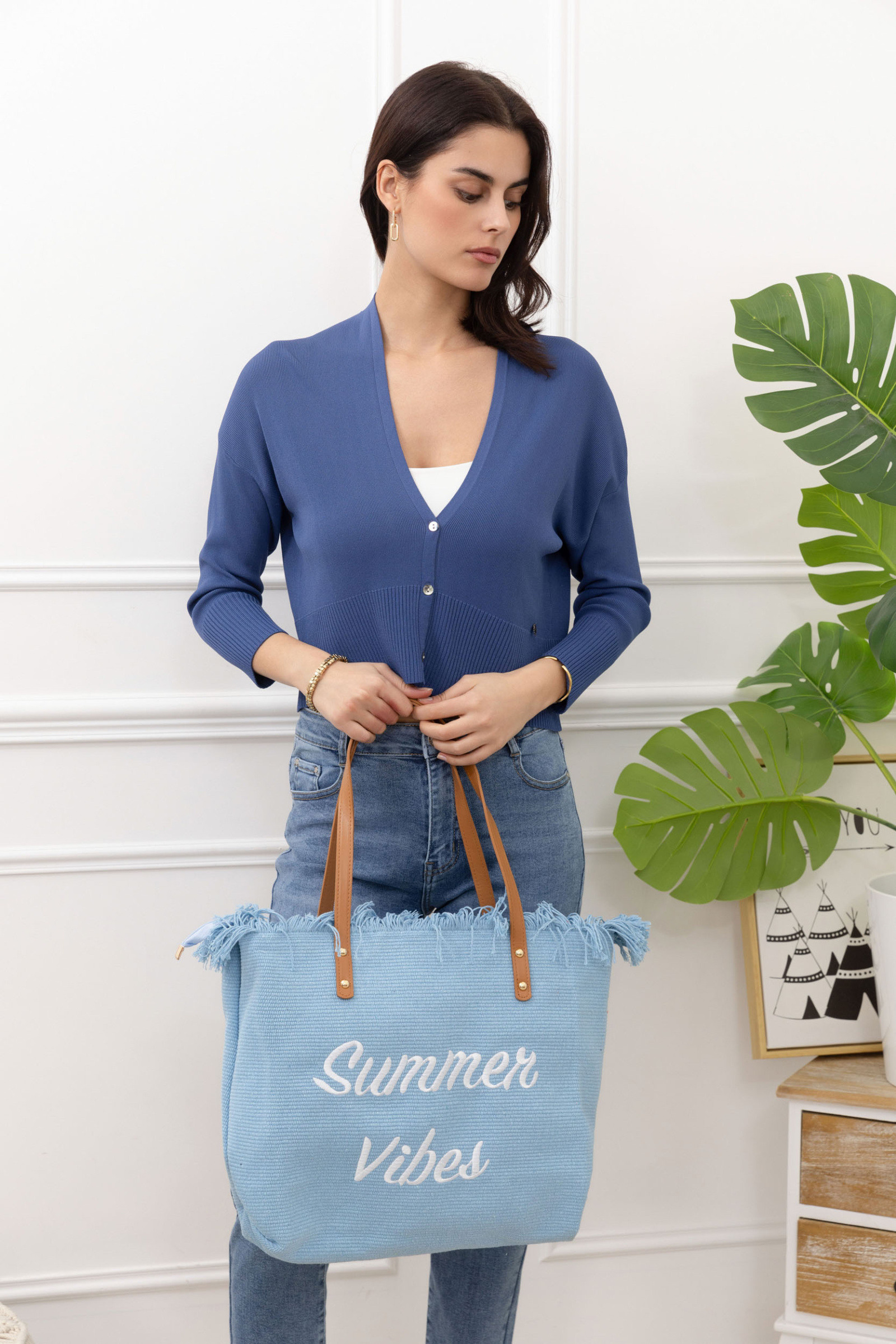 Grossista Sandy Paris - Borsa da spiaggia in cotone con scritta 'Summer Vibes'