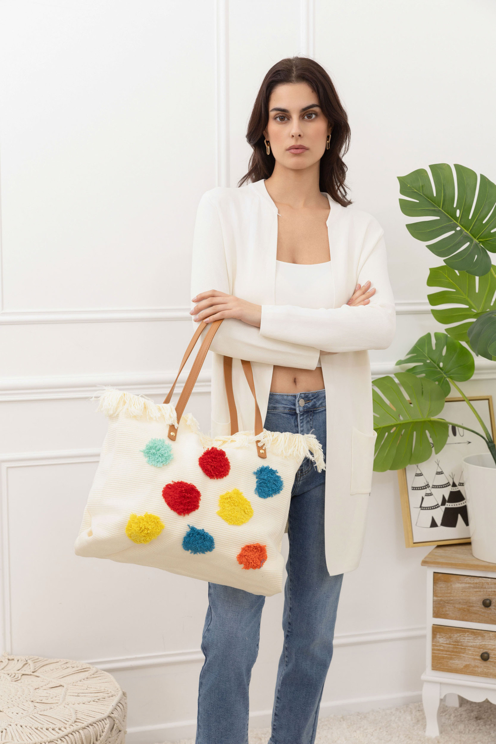 Grossista Sandy Paris - Borsa da spiaggia in cotone con volant colori multicolori