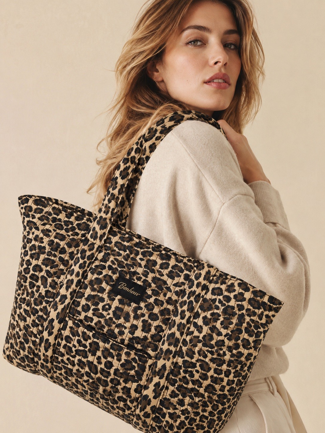 Grossiste Sandy Paris - Sac cabas porté épaule coton imprimé avec zip, poche zippée à l'intérieur