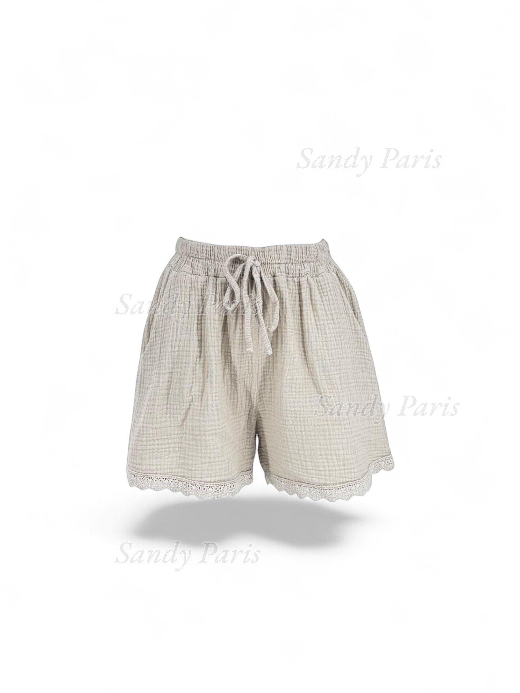 Großhändler Sandy Paris - Boho-Shorts aus Baumwollgaze mit Spitze