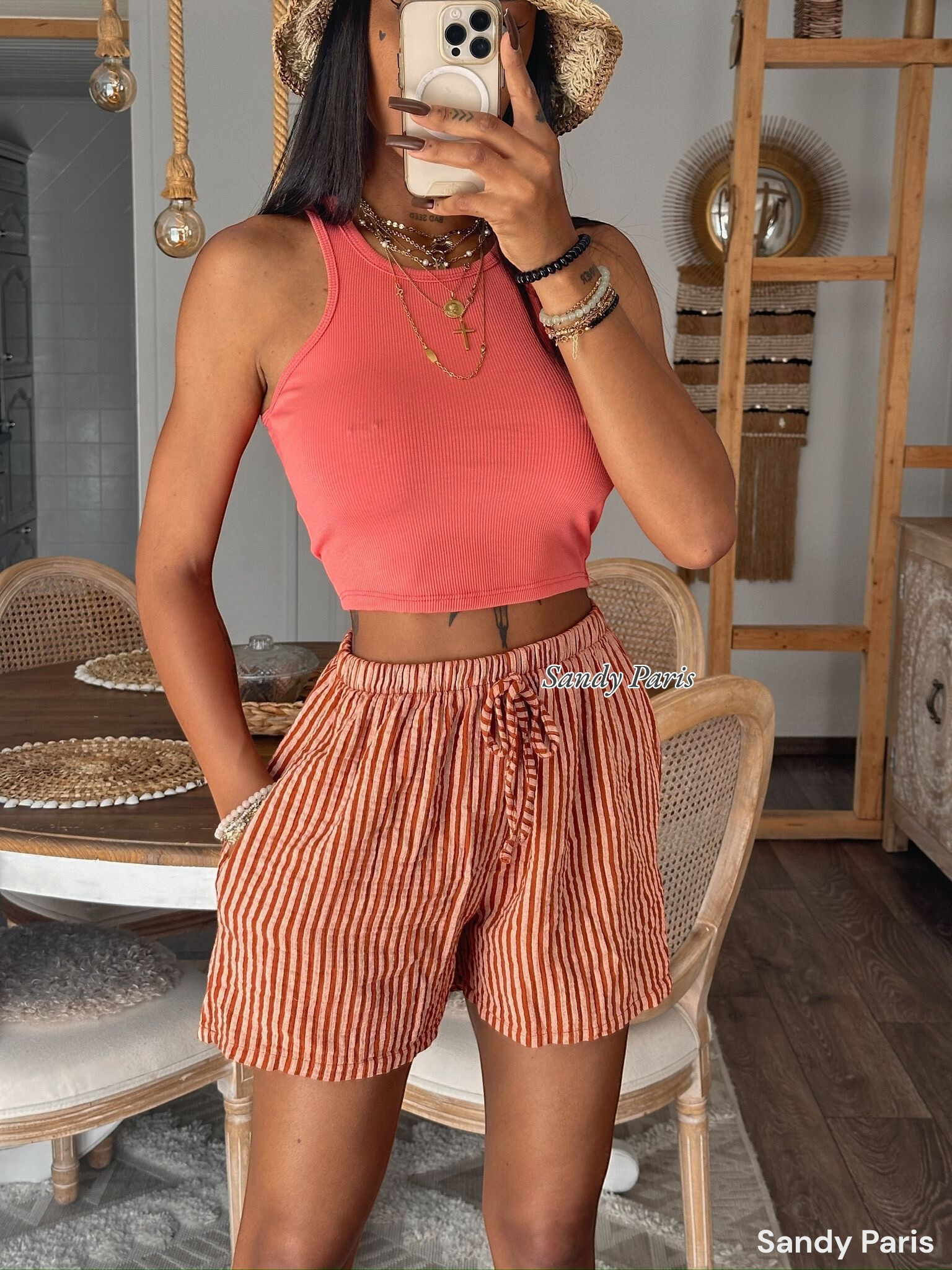 Großhändler Sandy Paris - Gestreifte Shorts in Baumwollgaze - Komfort und entspannter Stil