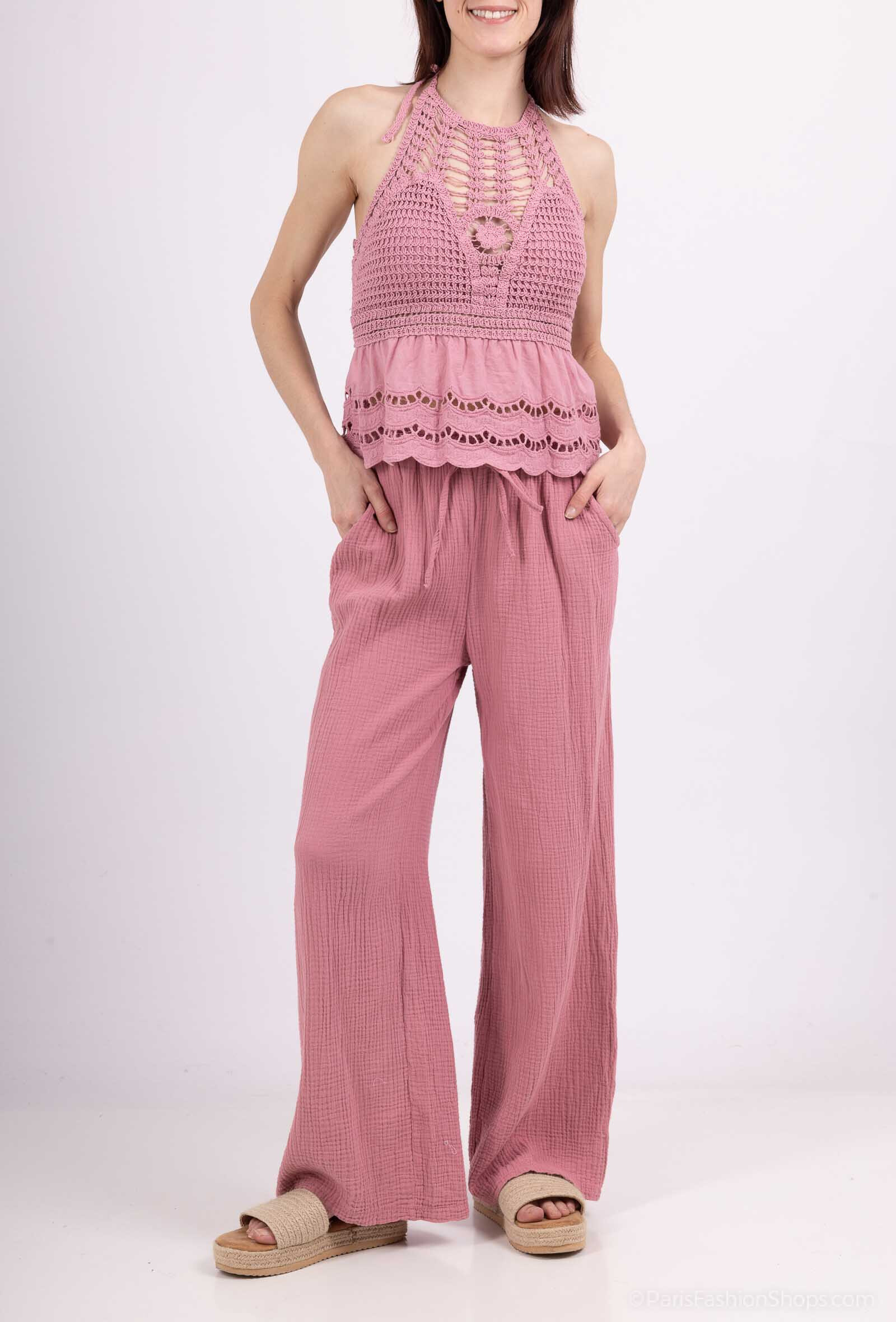 Grossiste Sandy Paris - Top Bohème en Crochet et Coton Gaze – Élégance et Légèreté