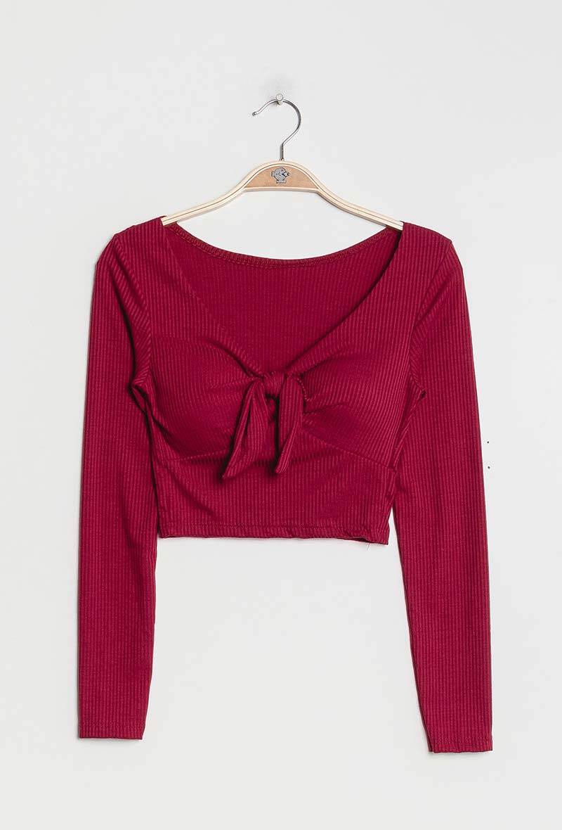 Mayorista Sandy Paris - Top Crop de Manga Larga con Lazo – Elegancia y Seducción