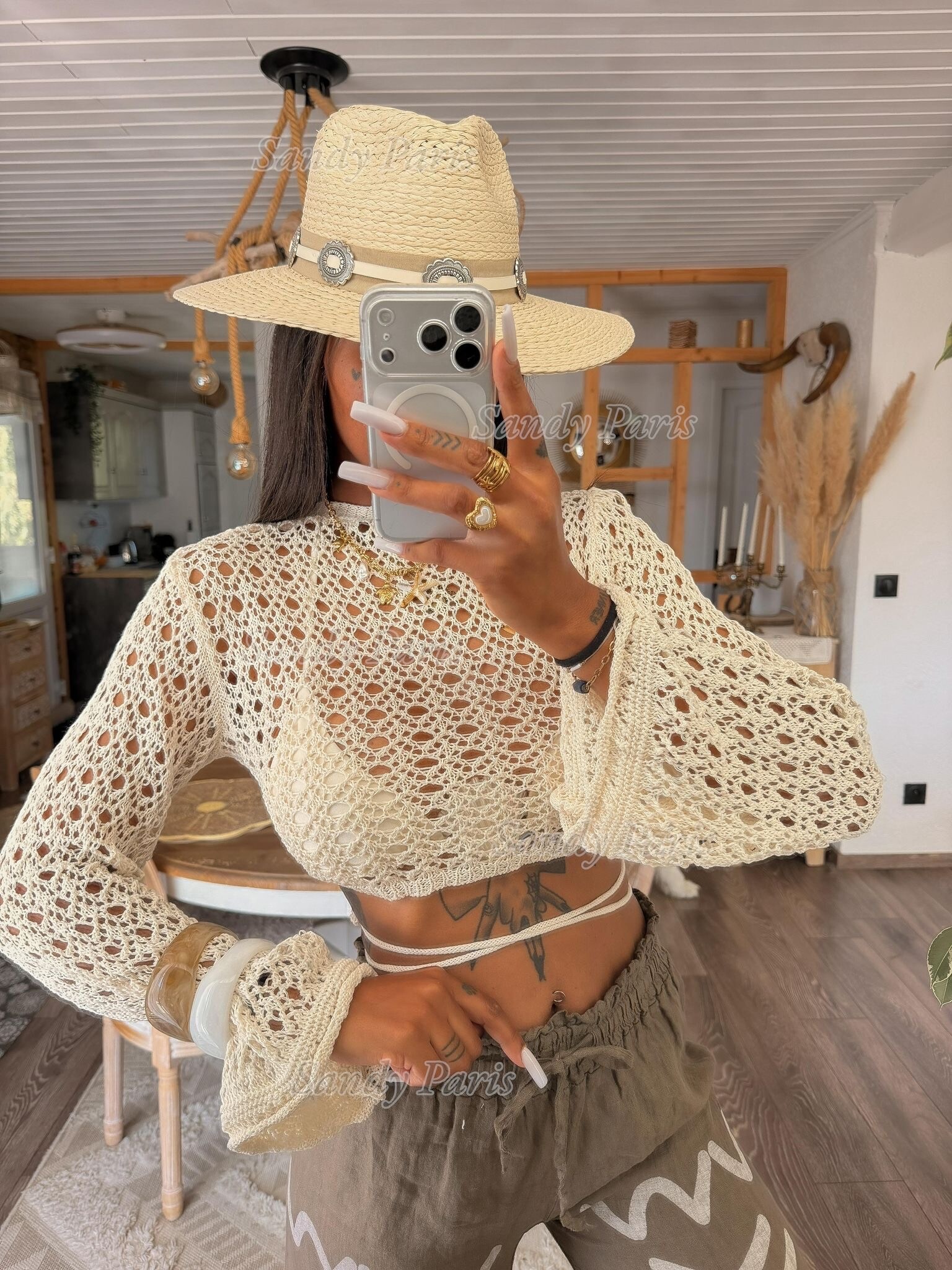 Mayorista Sandy Paris - Top de crochet calado con lazo
