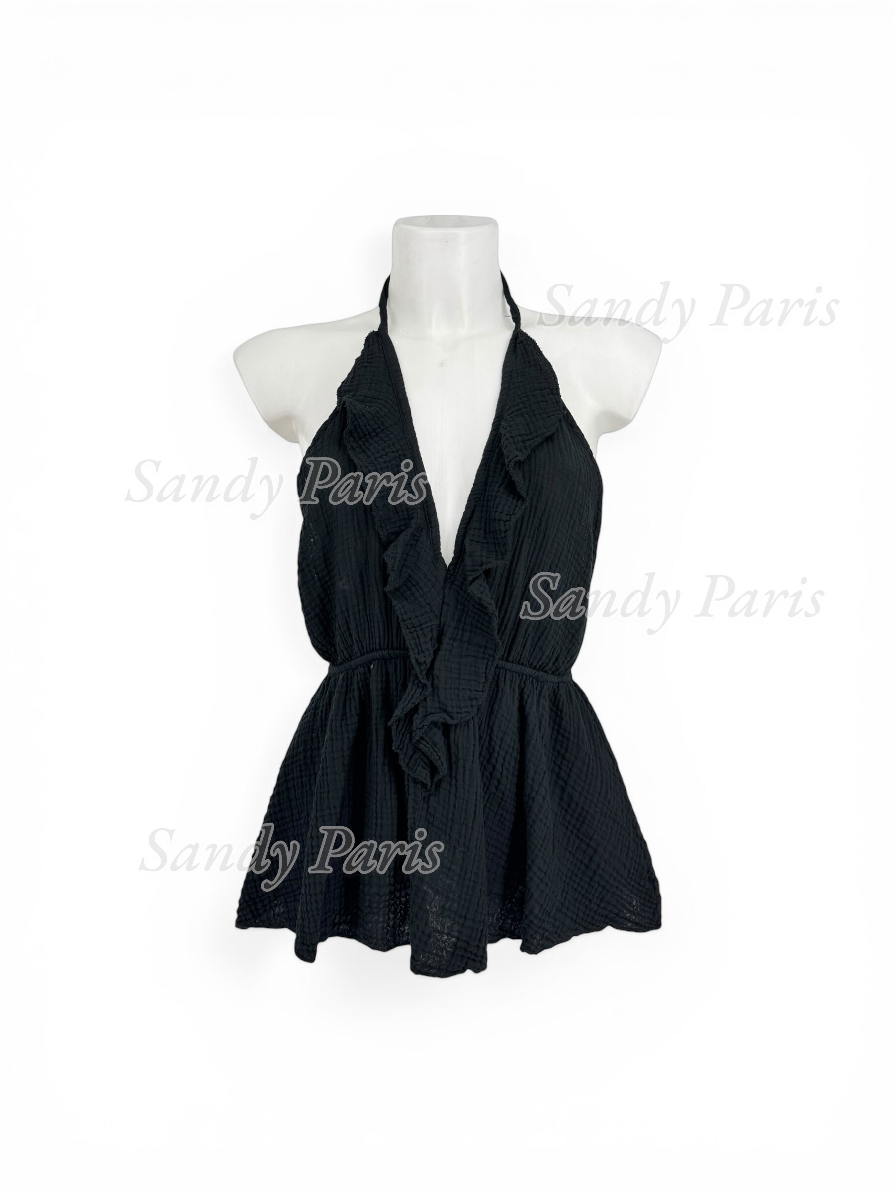 Grossista Sandy Paris - Top con volant e schiena scoperta – Stile boho estivo