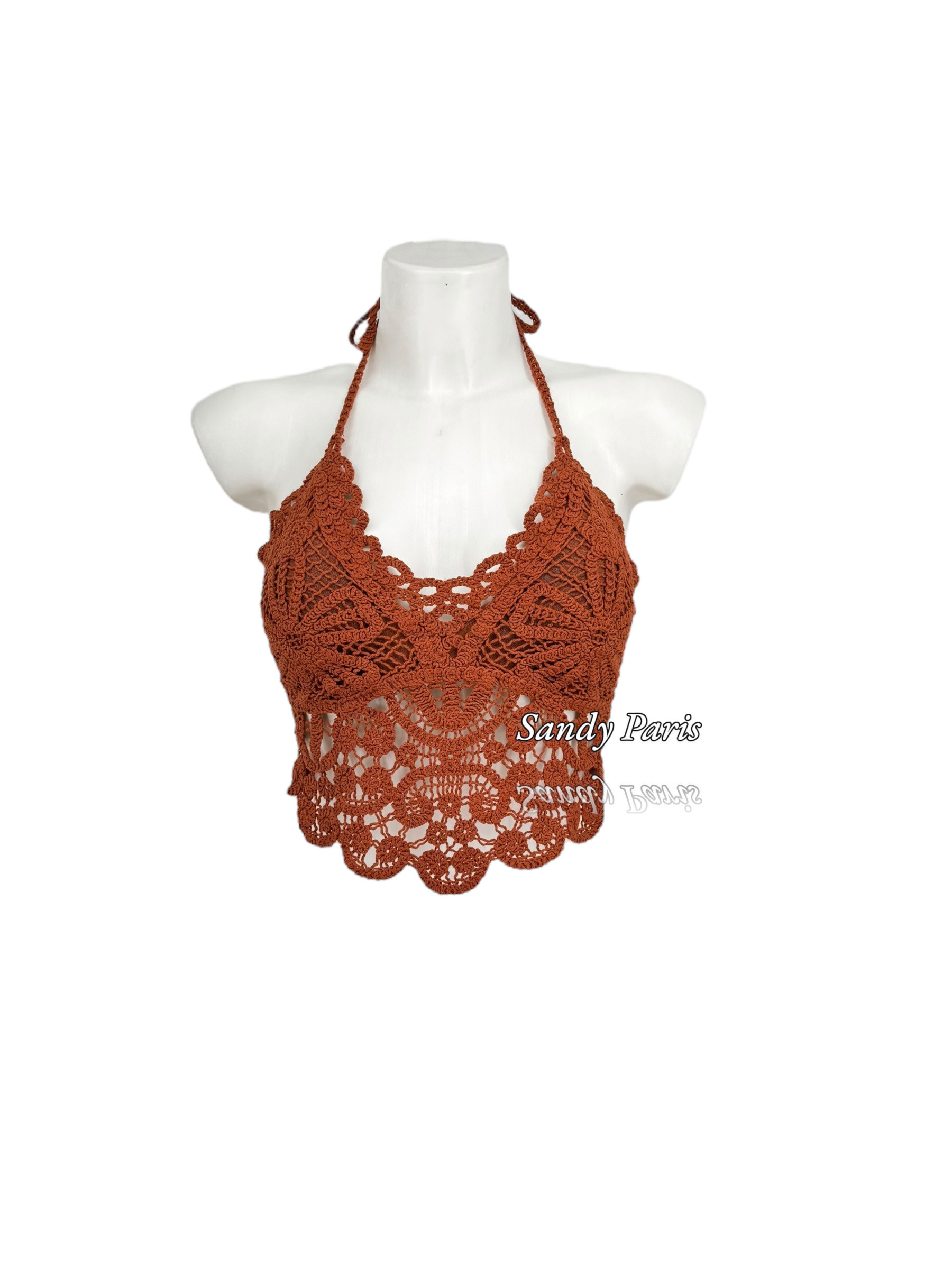 Grossista Sandy Paris - Top all'uncinetto con scollo all'americana – stile boho chic