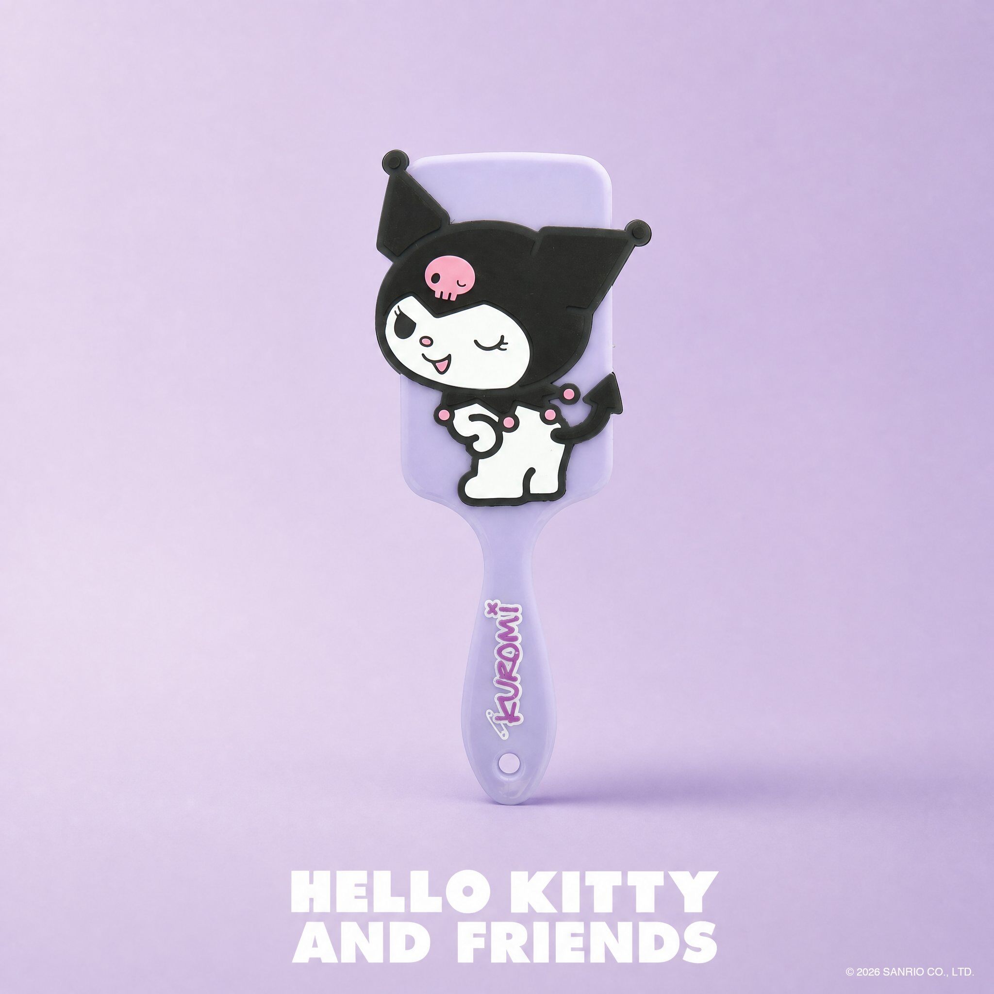 Großhändler Sanrio - Kuromi Sanrio Haarbürste – lila Paddle-Bürste, entwirrend, runde Borsten