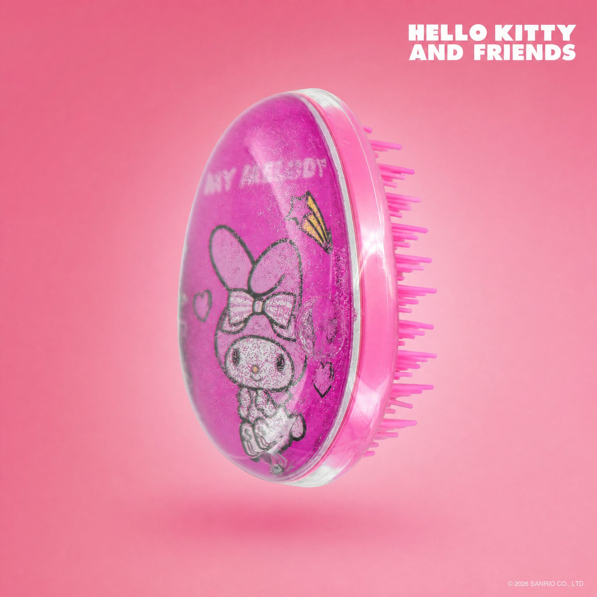 Großhändler Sanrio - My Melody Sanrio Haarbürste – kompakte rosa Bürste, Glitzer, weiche Borsten