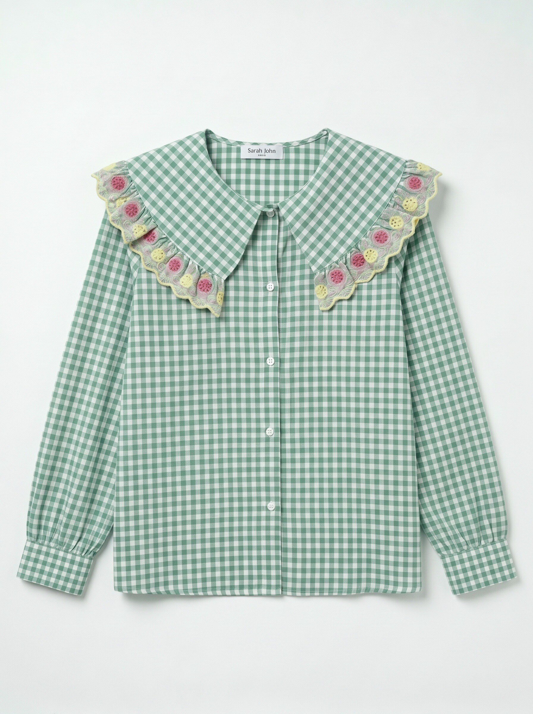 Großhändler Sarah John - Karo-Bluse mit besticktem Ausschnitt