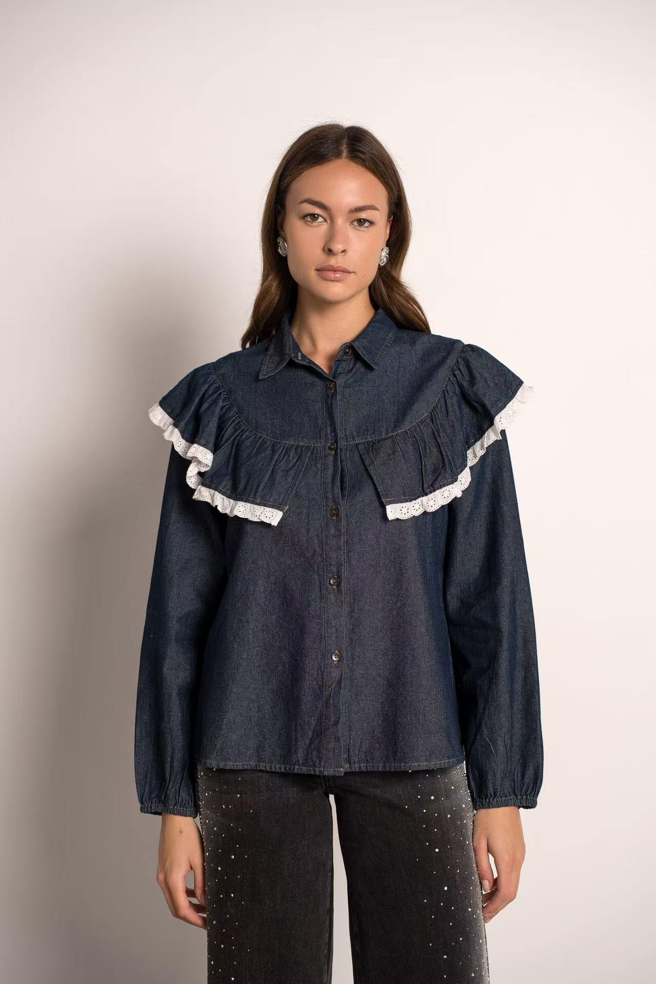 Mayorista Sarah John - Blusa con volantes y encaje